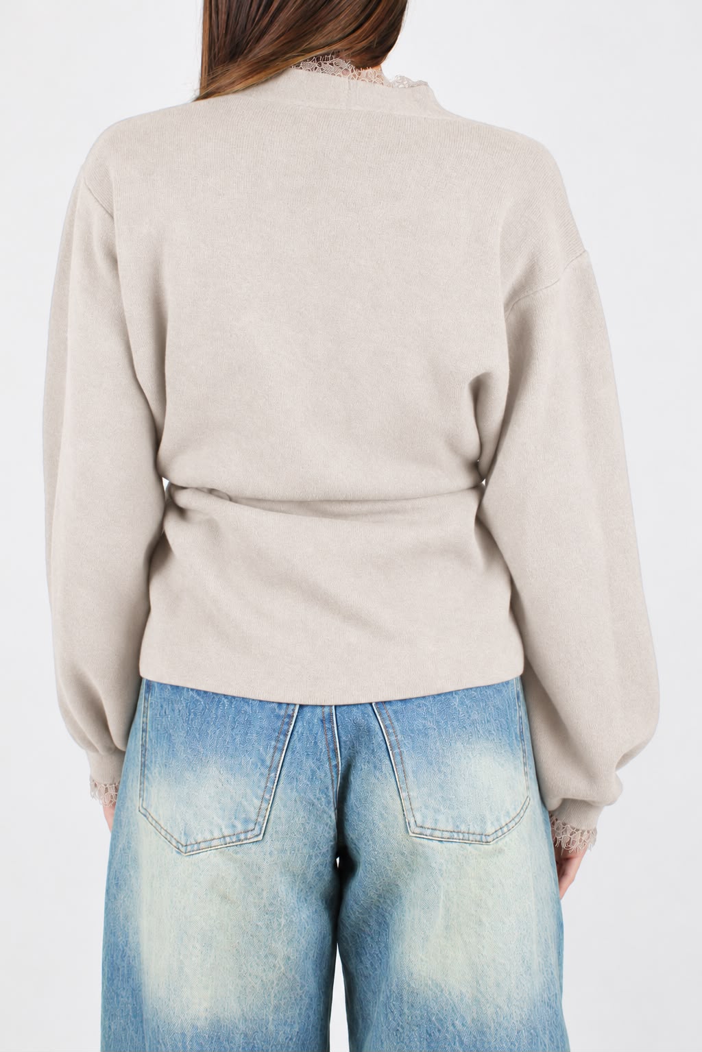 Motel - Cardigan in misto lana e cashmere con profilo in pizzo