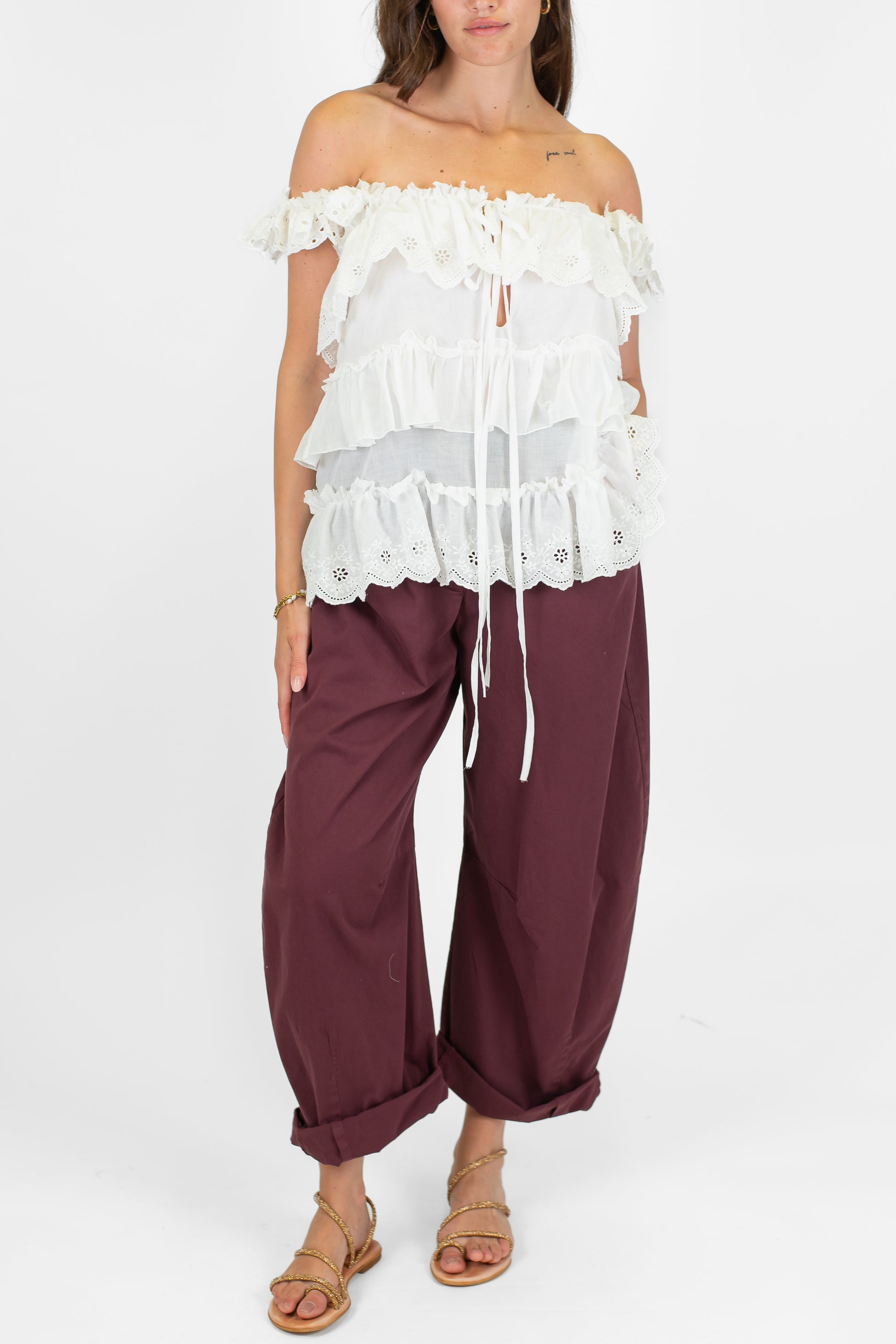 Haveone - Pantalone in viscosa modello balloon con risvolto sul fondo