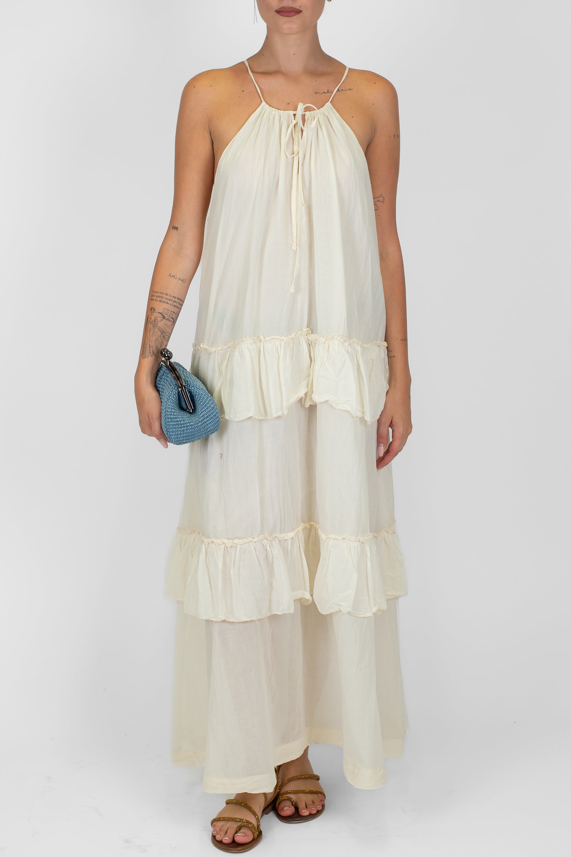 Dixie - Abito lungo in mussola di cotone scollo alla americana