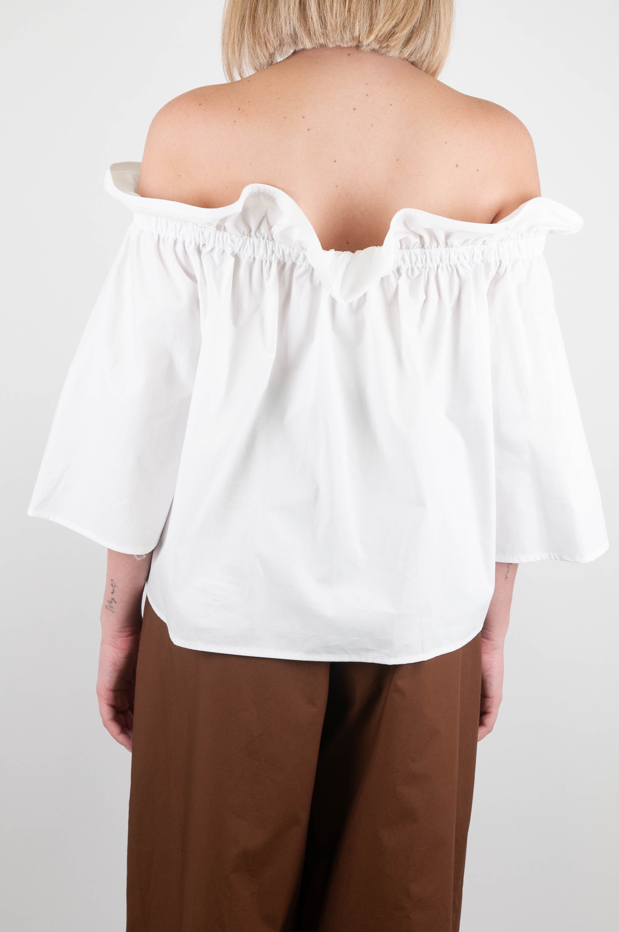 Dixie - Top scollo shiffer con rouches e manica tre quarti