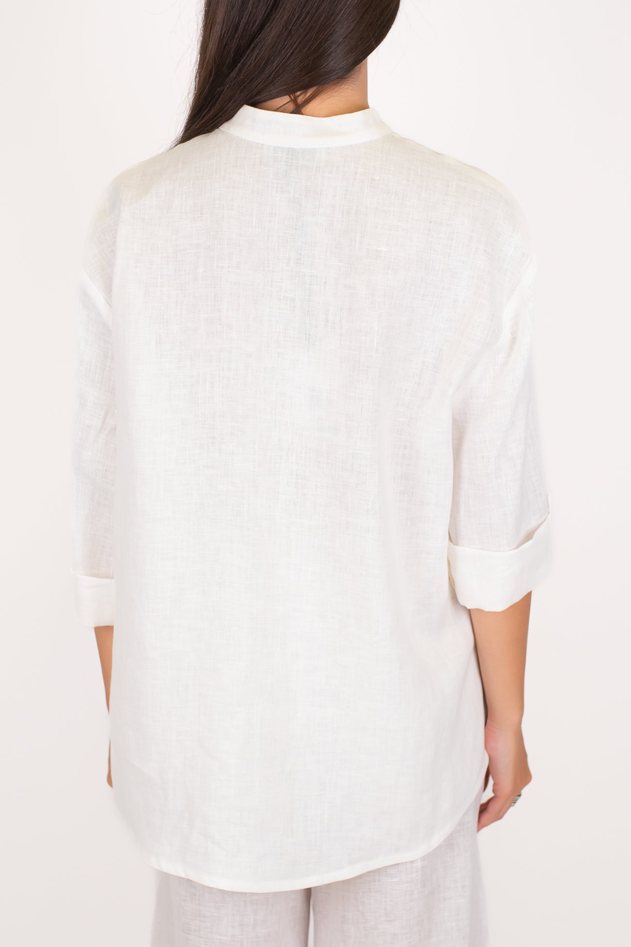 Maryley - Camicia in puro lino con collo alla coreana