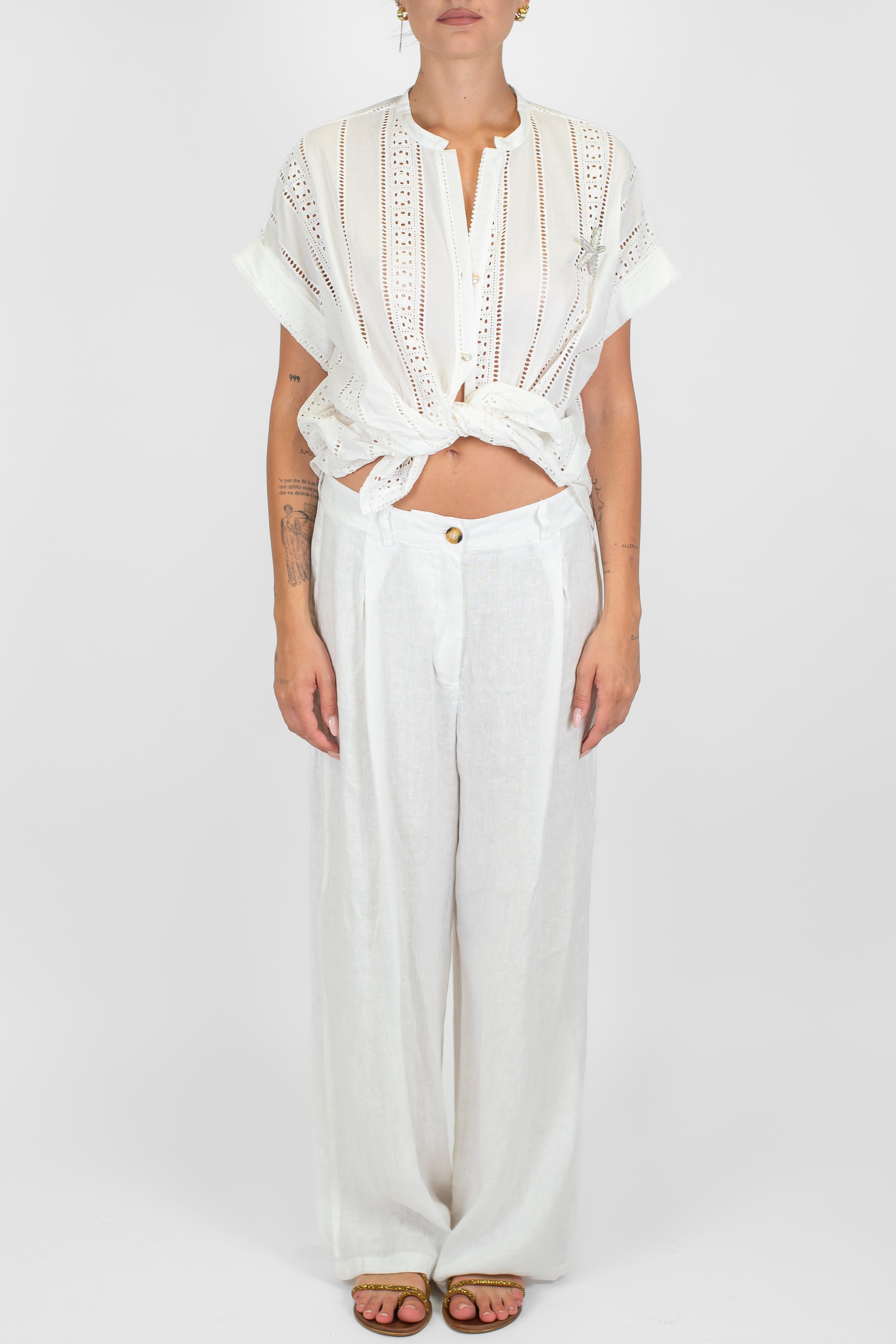 Motel - Camicia mezza manica in cotone traforato