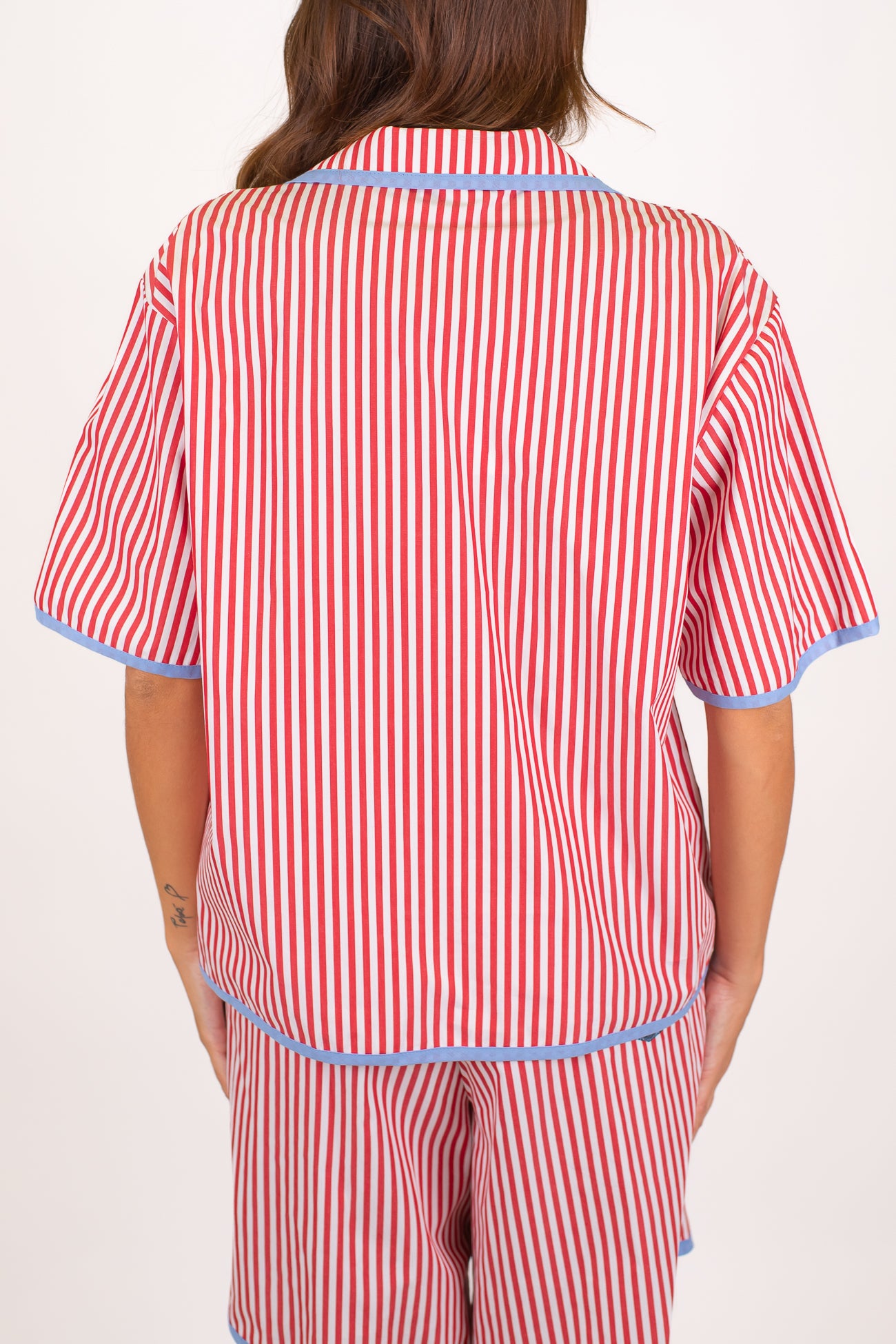 Motel - Camicia mezzamanica a righe con profilo e taschino a contrasto