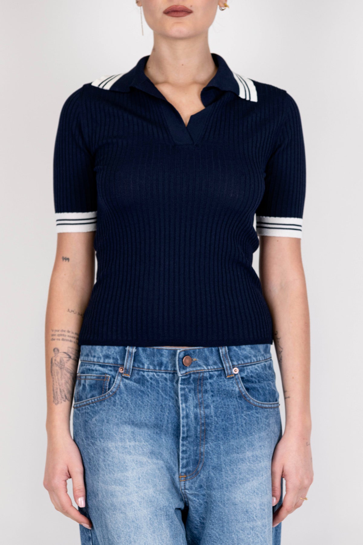 Maryley - Polo a costine scollo V