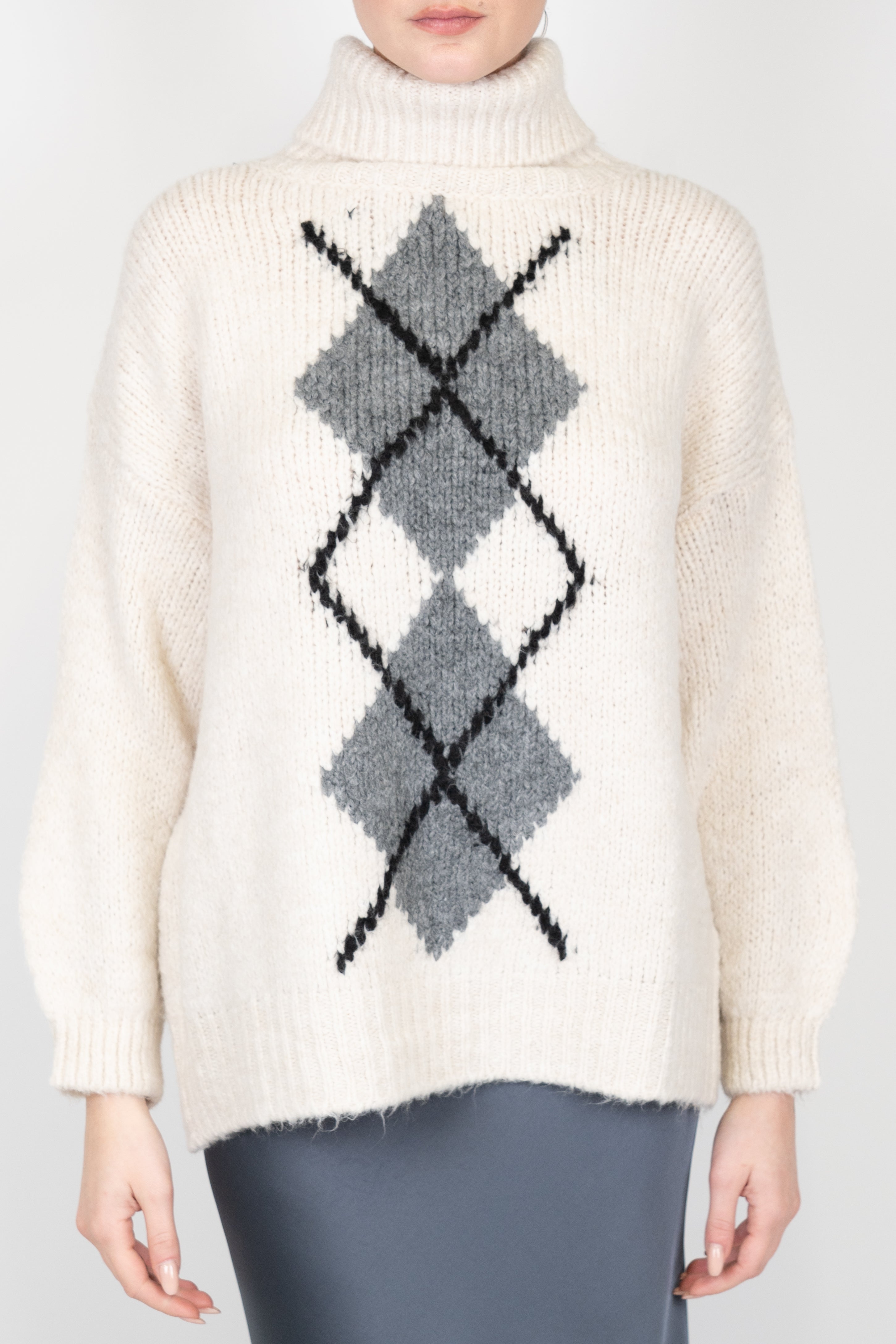 Haveone - Dolcevita in misto lana con fantasia rombi centrale