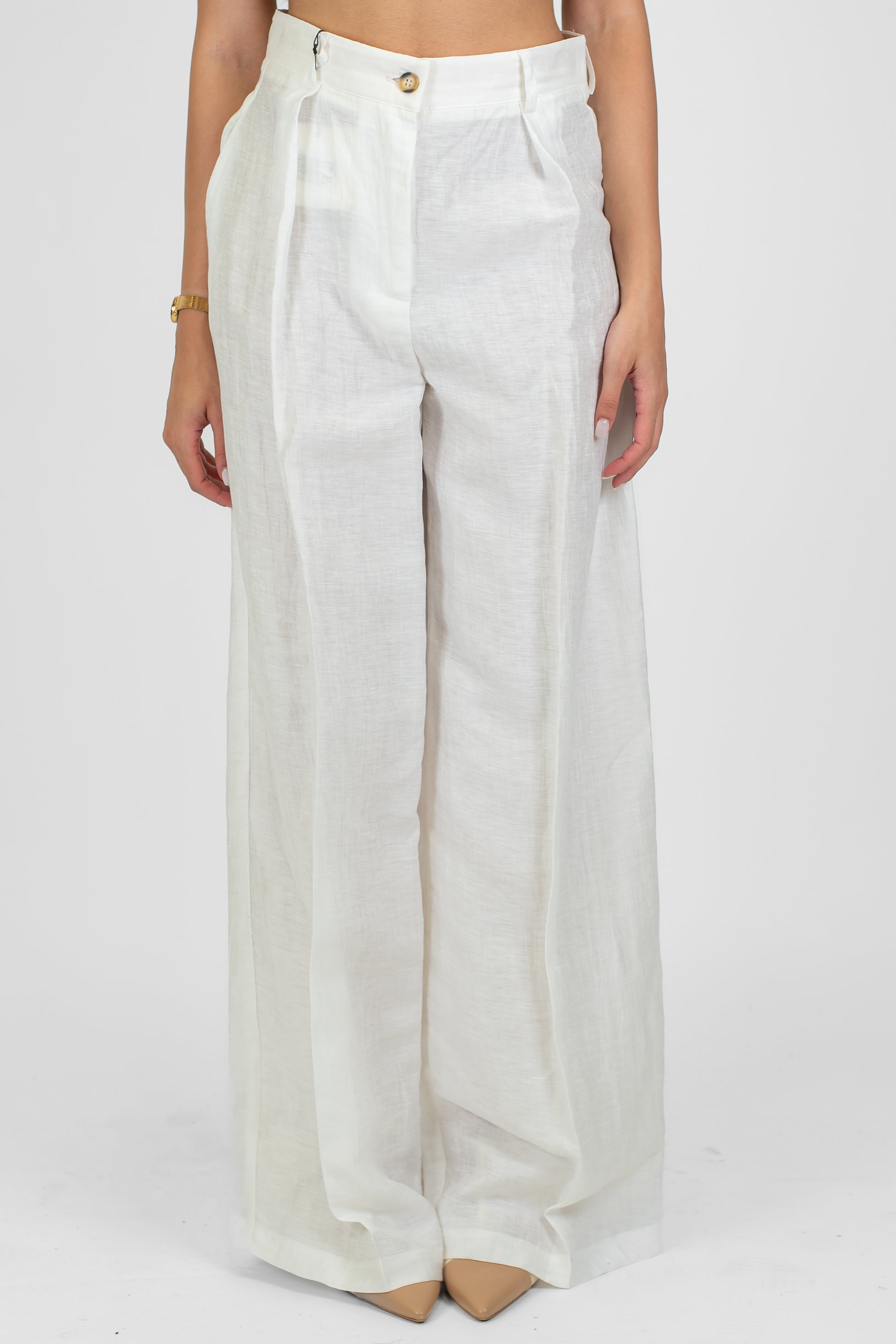 Tensione in - Pantalone palazzo in lino con pinces