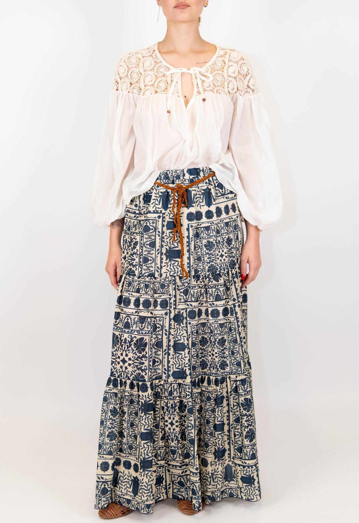 Tensione in - Gonna fantasia floreale astratta in mussola di cotone con elastico in vita