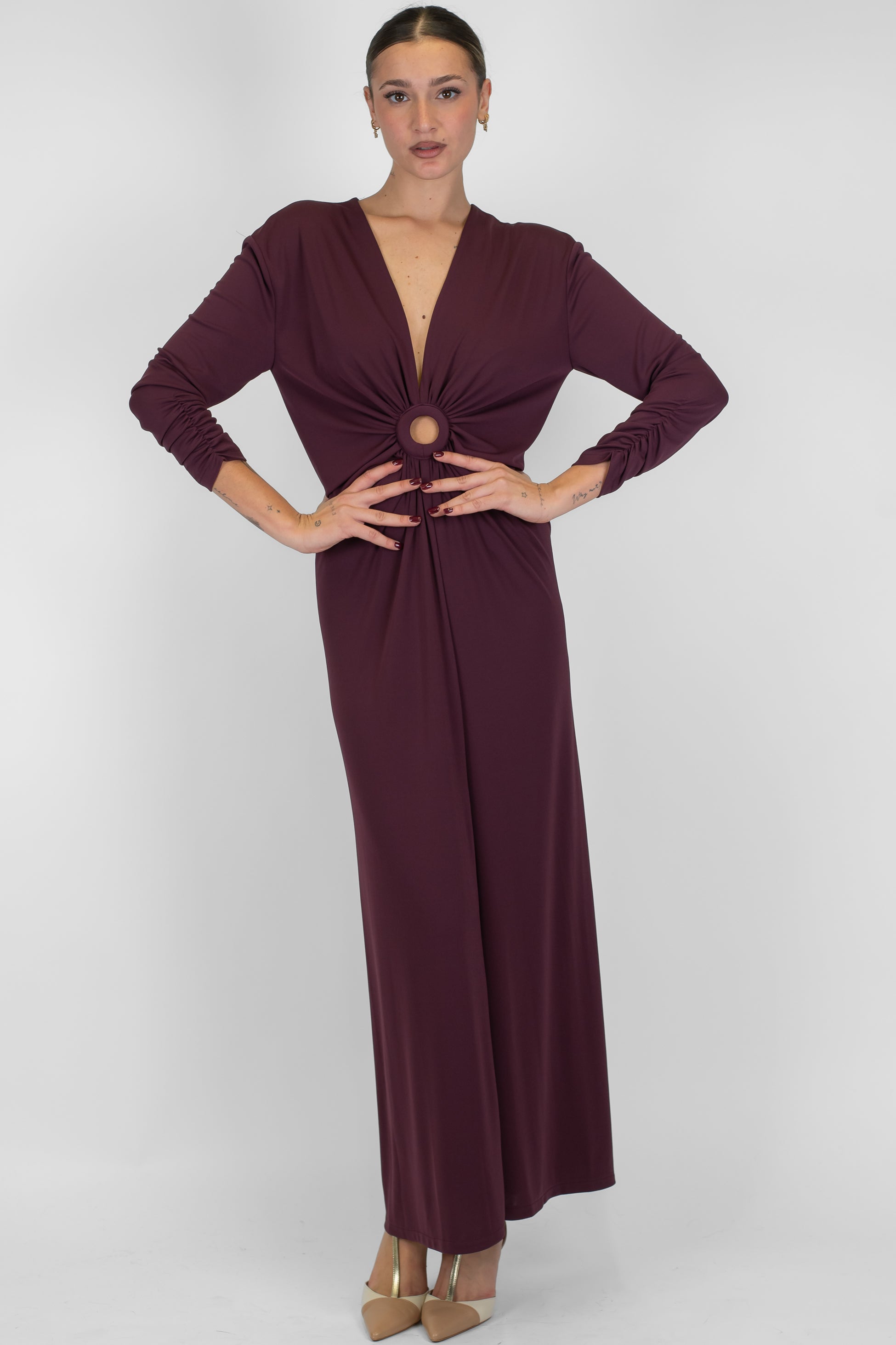 Imperial - Abito lungo con maniche lunghe e anello centrale