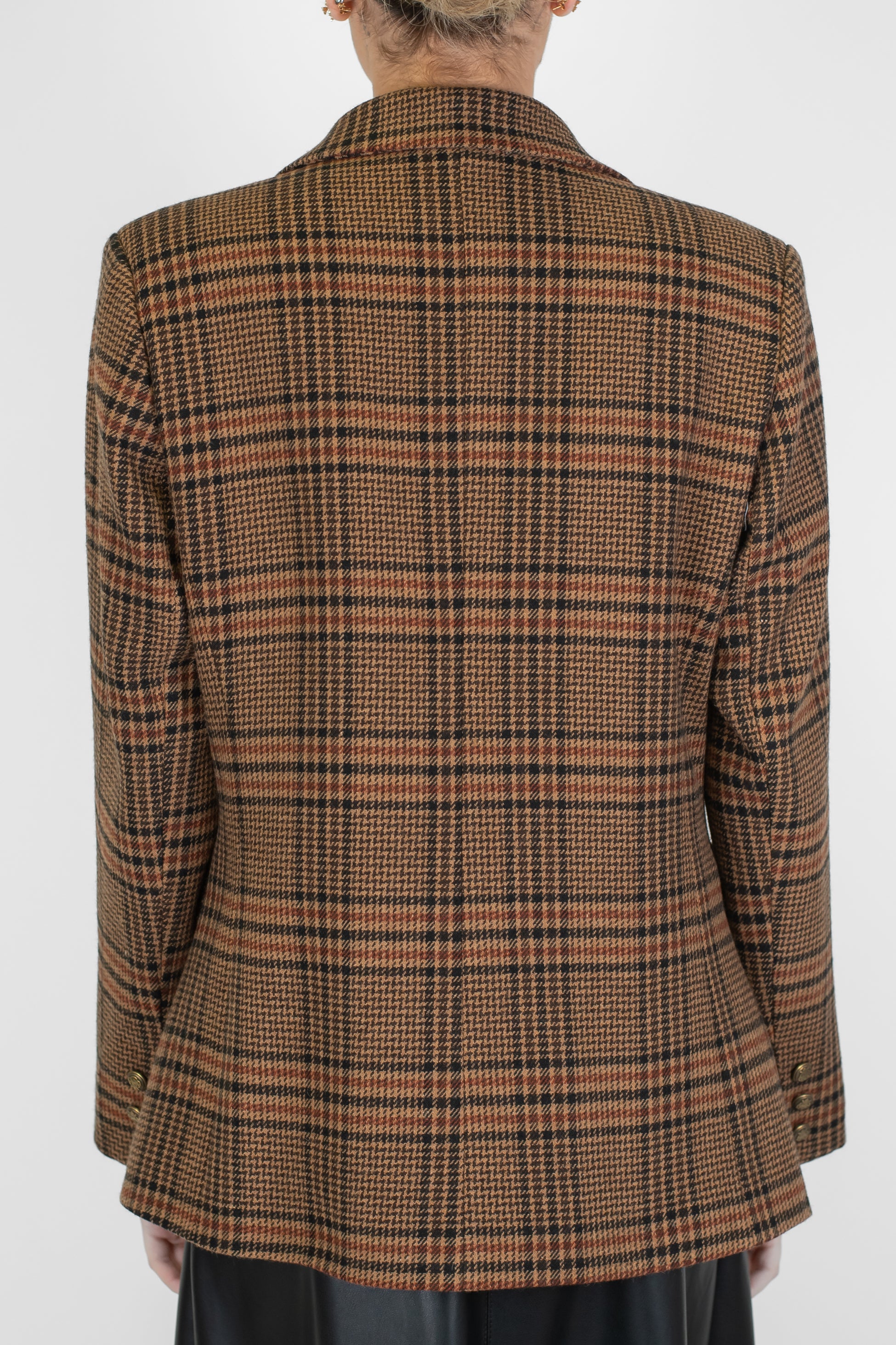 Motel - Giacca doppiopetto fantasia principe di galles in misto lana con spilla gioiello