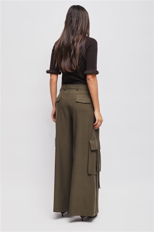 Maryley - Pantalone cargo palazzo in tencel