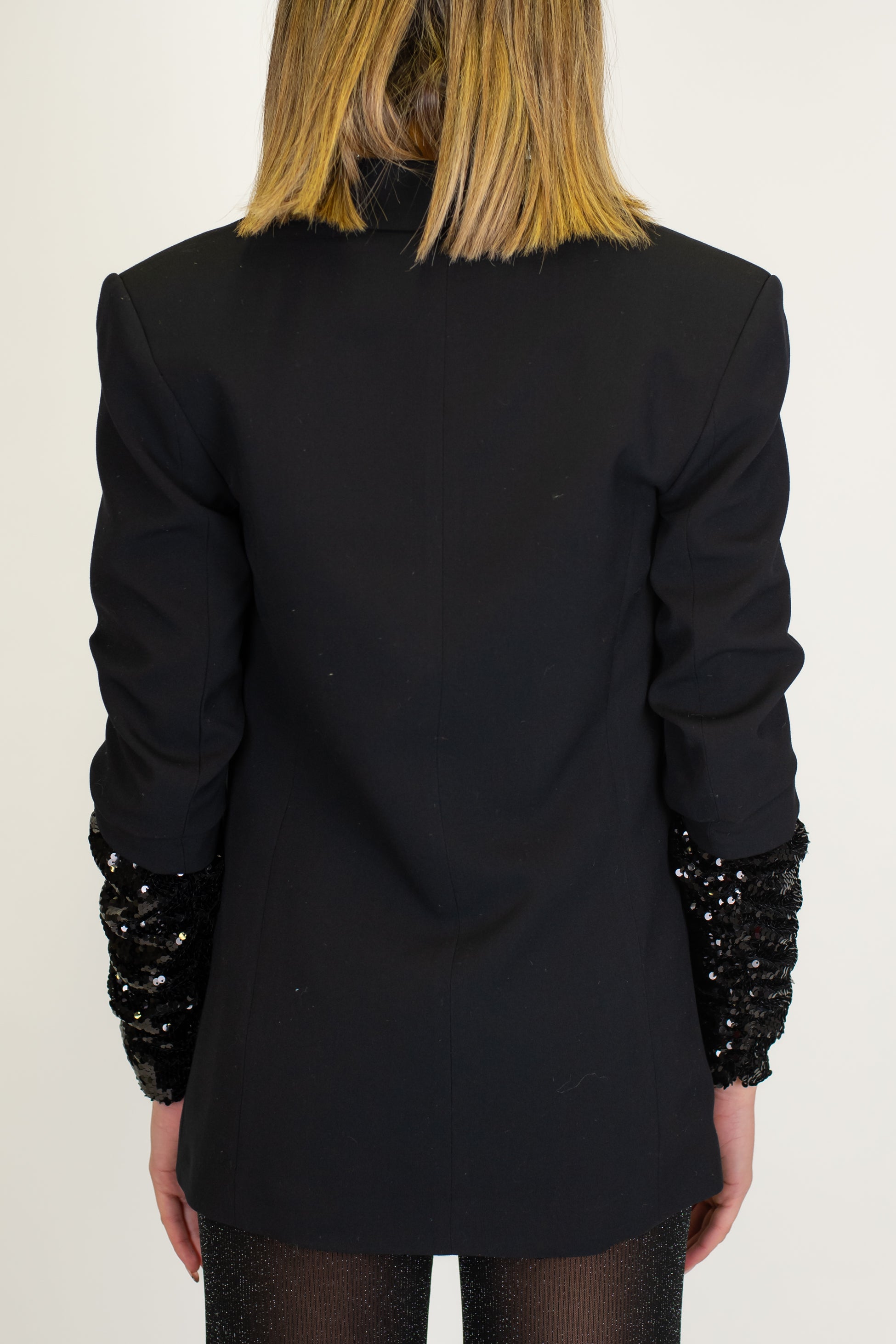 Haveone - Giacca doppiapetto con manica arricciata in paillettes