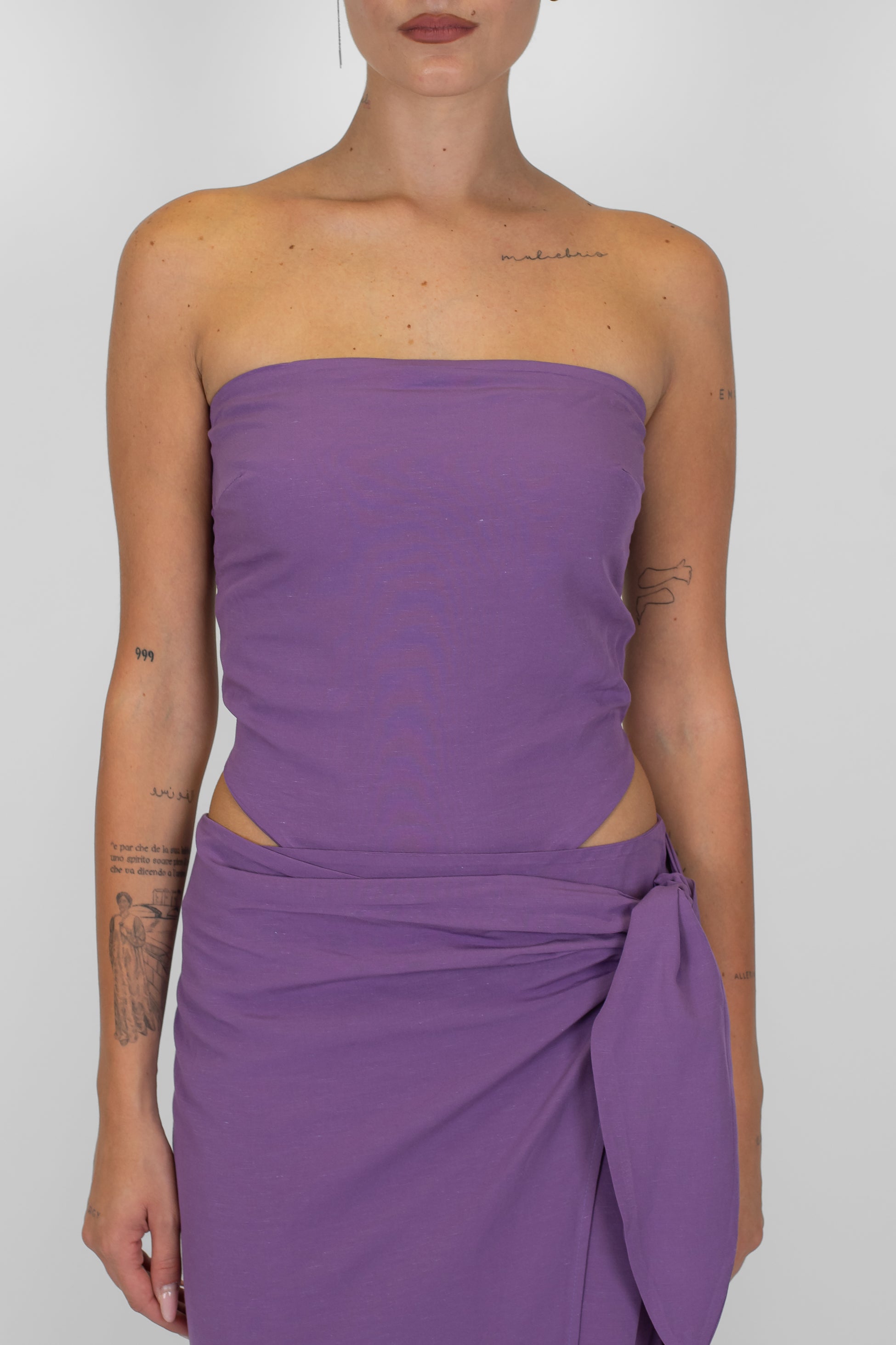 Tensione in - Top foulard in misto lino/viscosa con elastico dietro