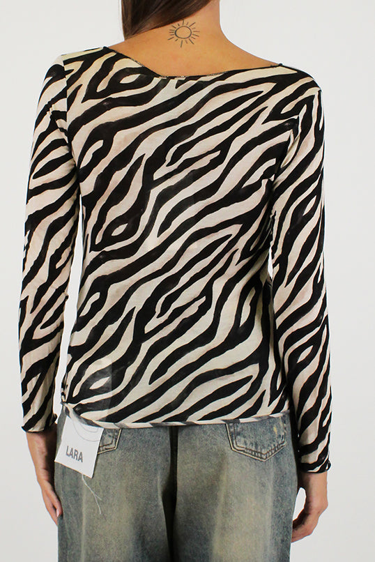 Haveone - Maglia basic scollo barca in misto viscosa/lana fantasia zebrata