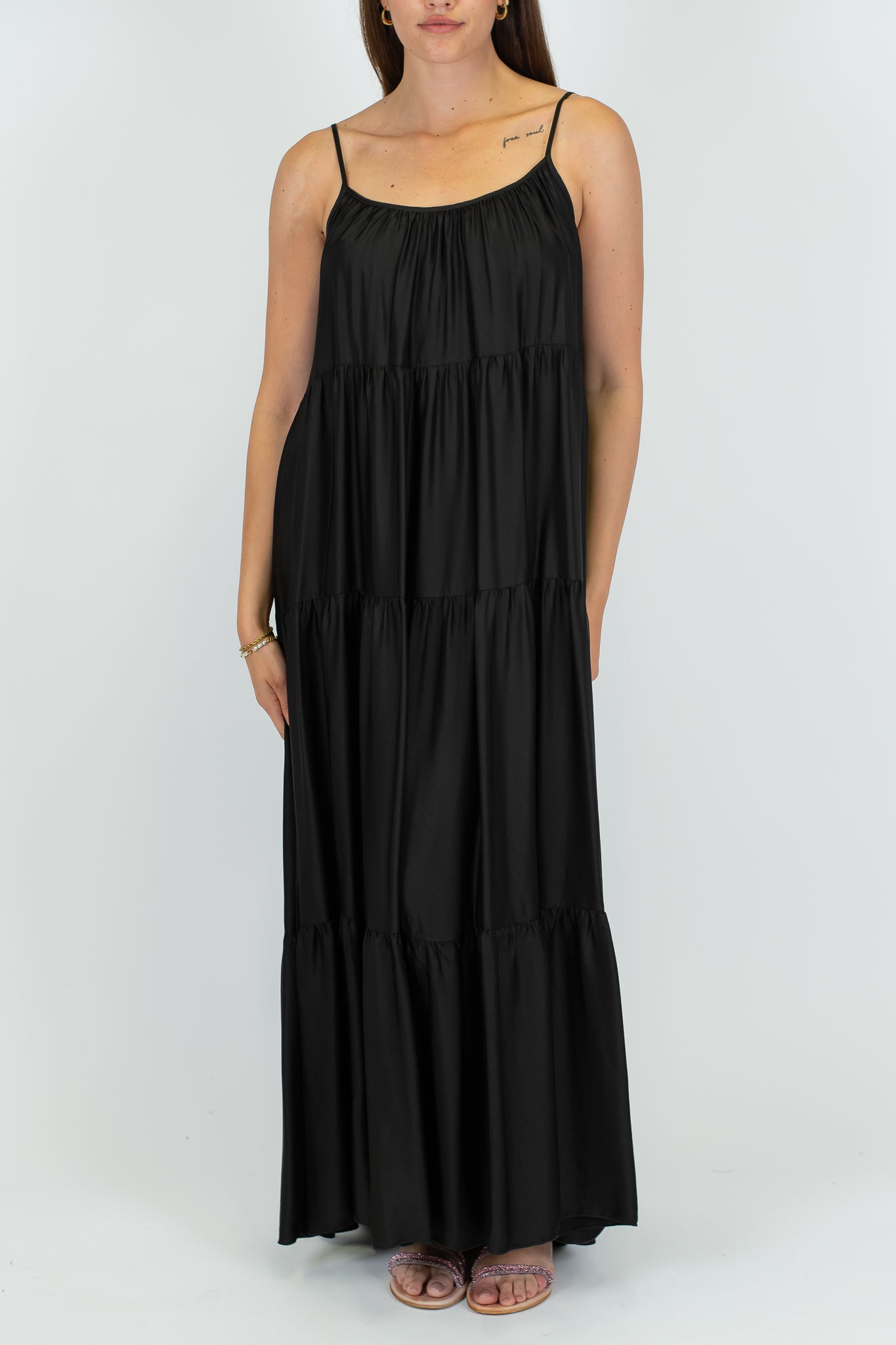 Motel - Abito lungo con balze in viscosa