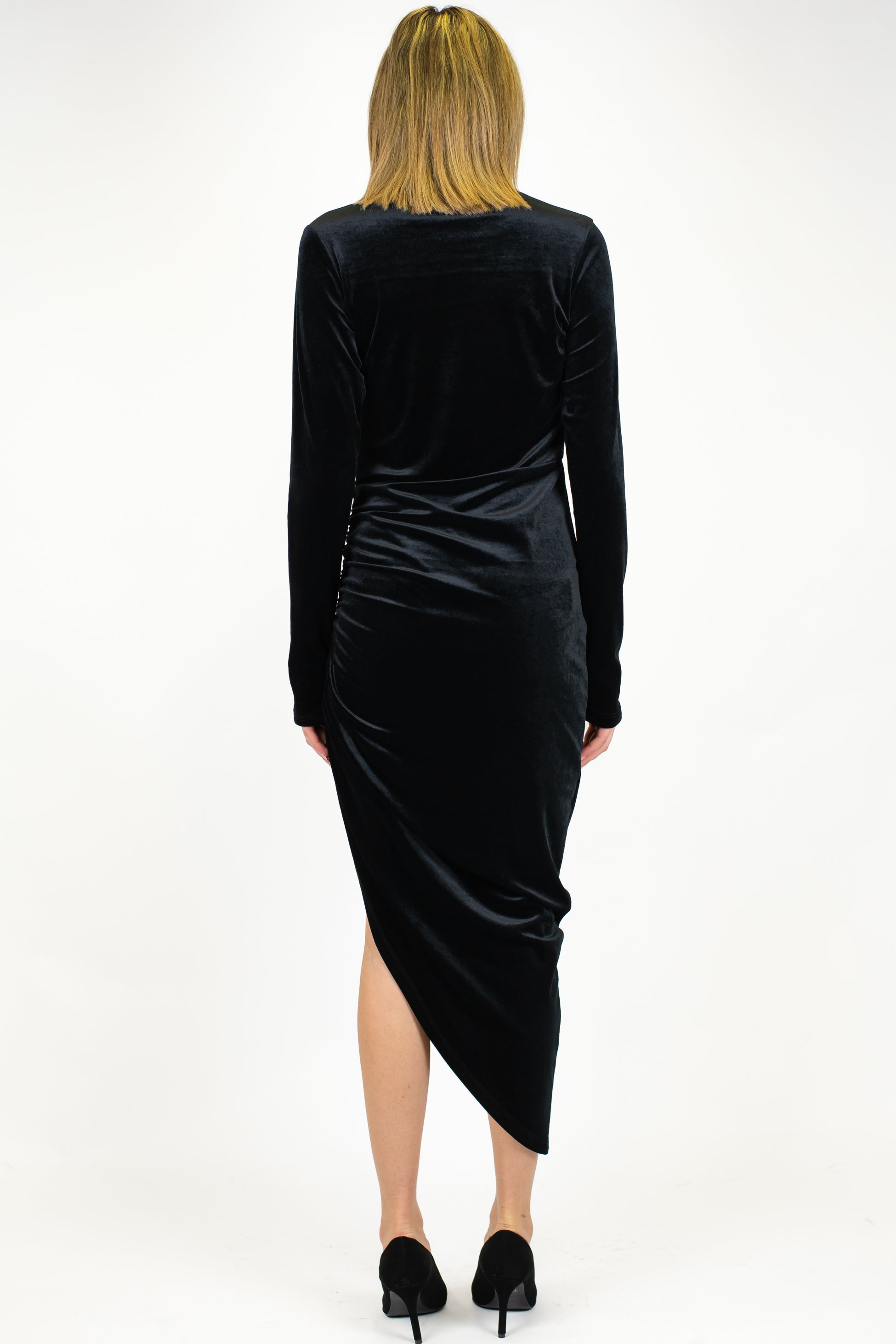 Dixie - Abito lungo mezzo collo asimmetrico in velluto