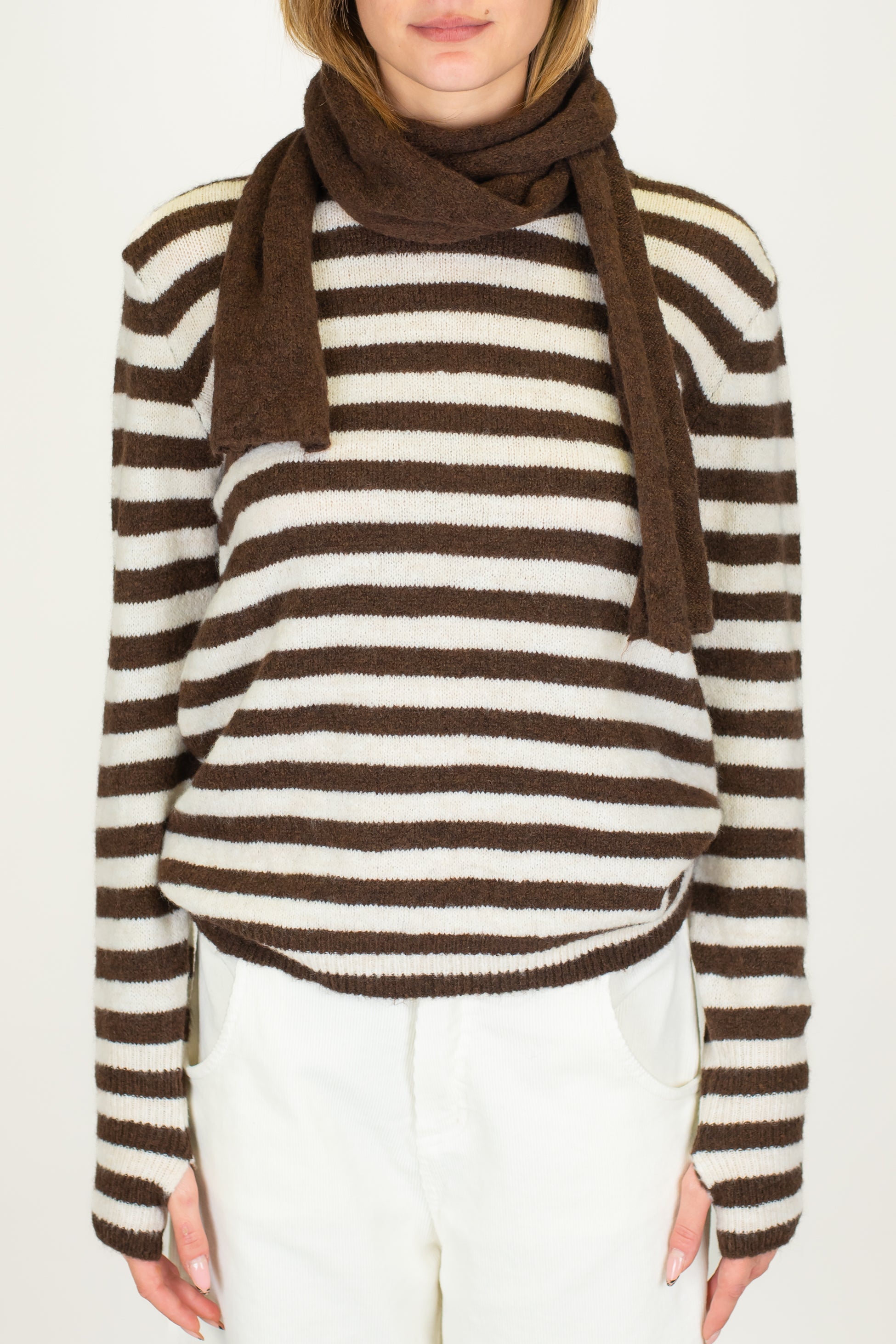 Haveome - Maglia a righe in misto lana con sciarpina