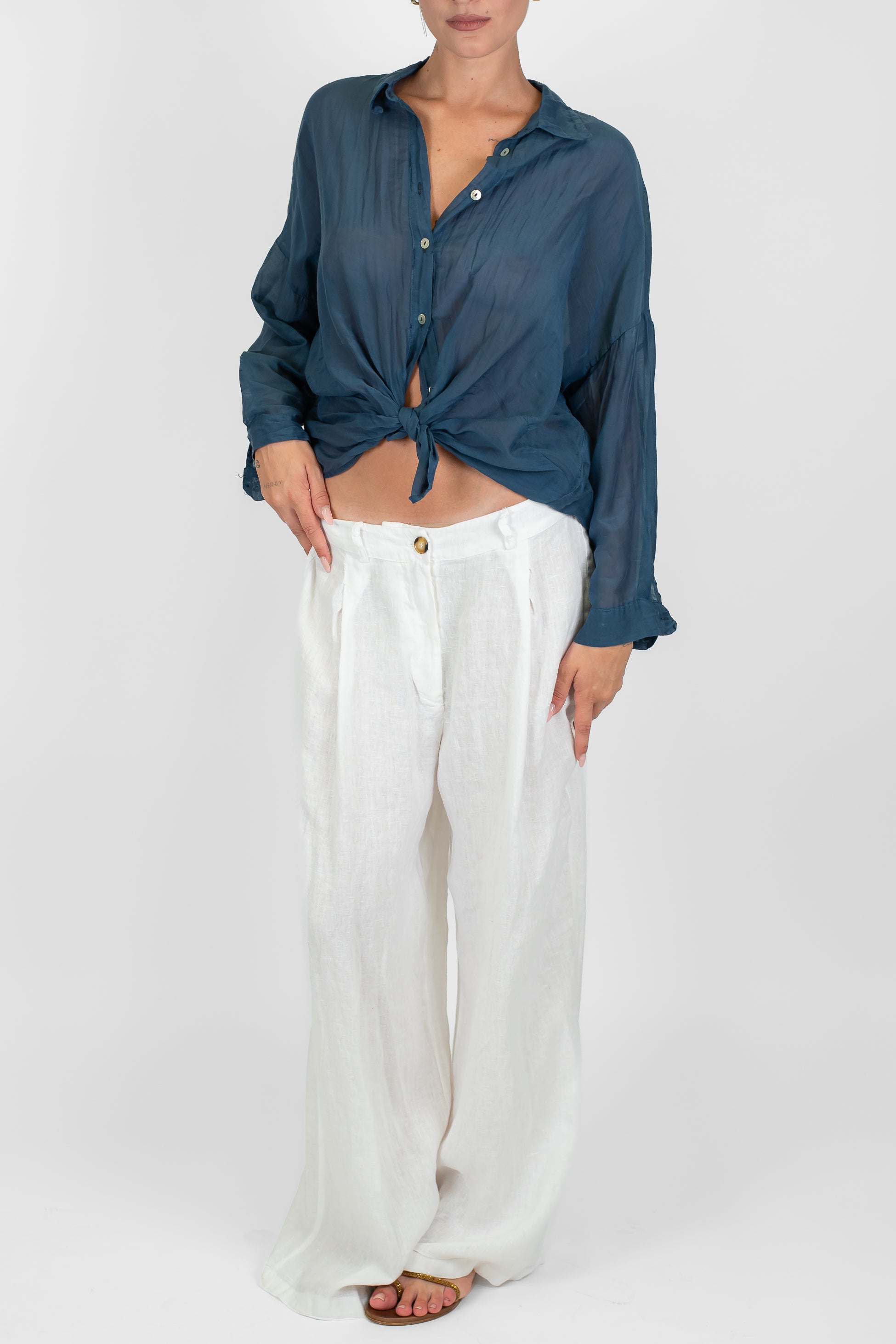 Motel - Camicia tinta unita in misto seta