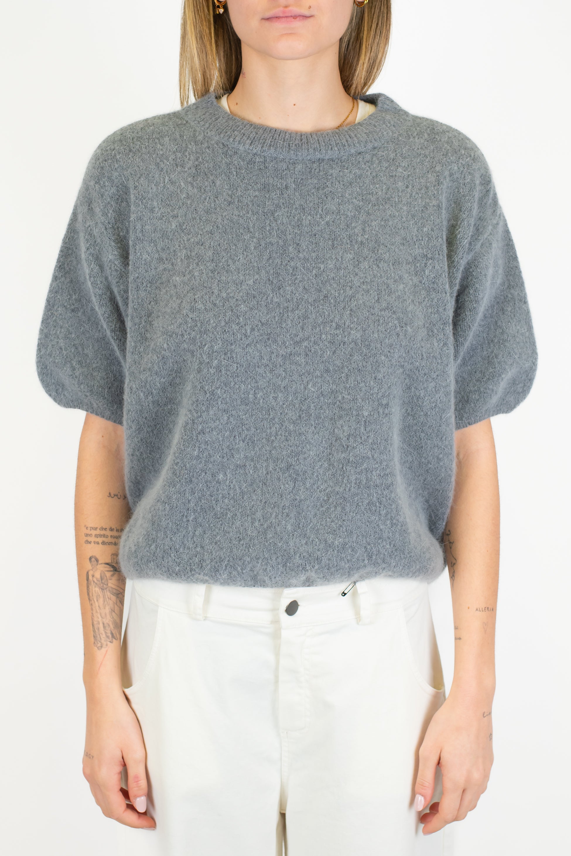 Dixie - Maglia girocollo mezzamanica in lana angora