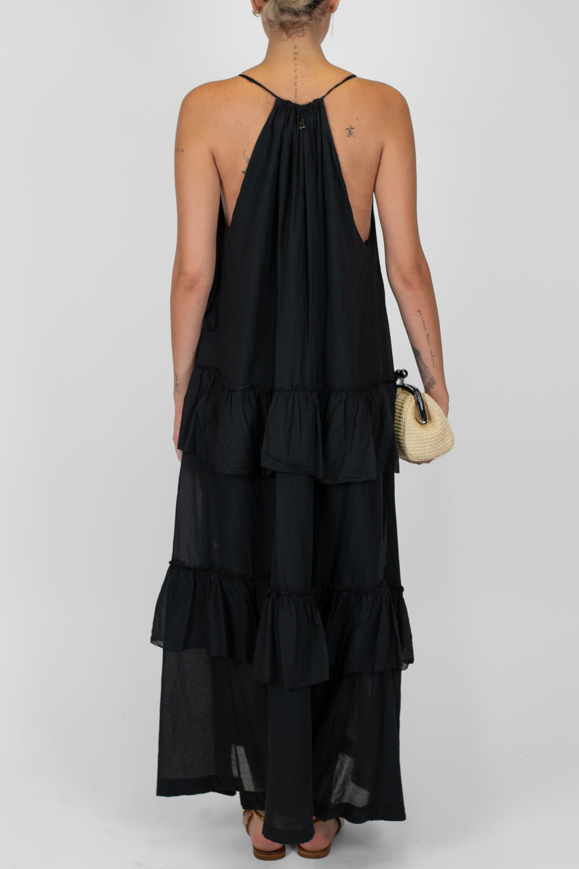 Dixie - Abito lungo in mussola di cotone scollo alla americana