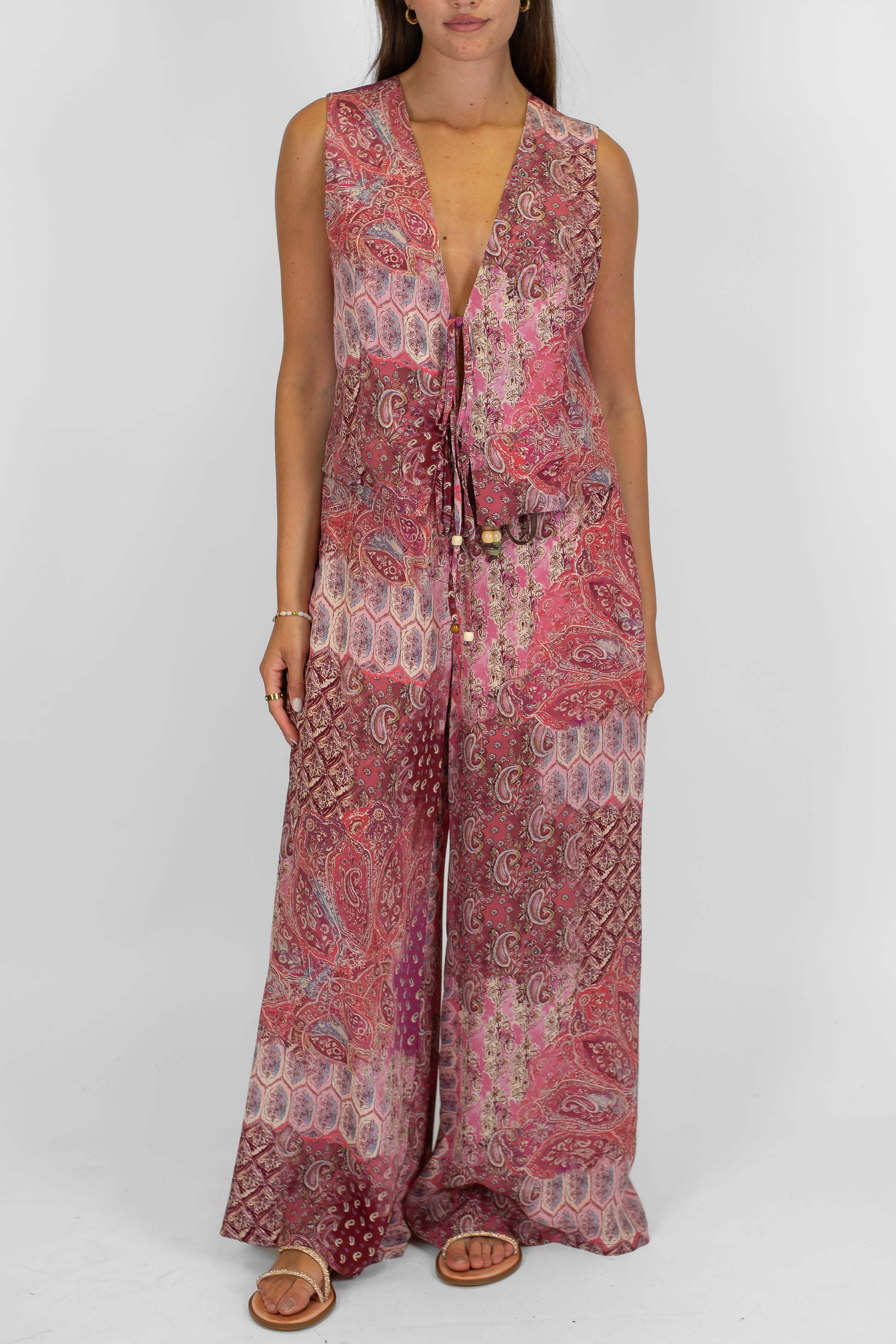 Motel - Gilet fantasia astratta con laccetti