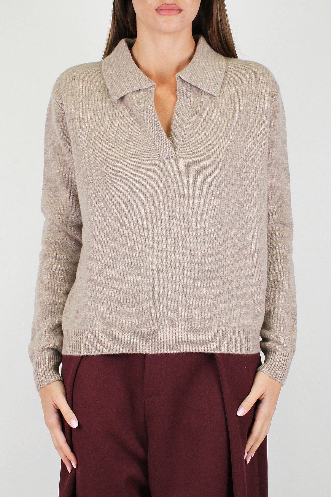 Dixie - Maglia polo a scatola in pura lana con scollo a V