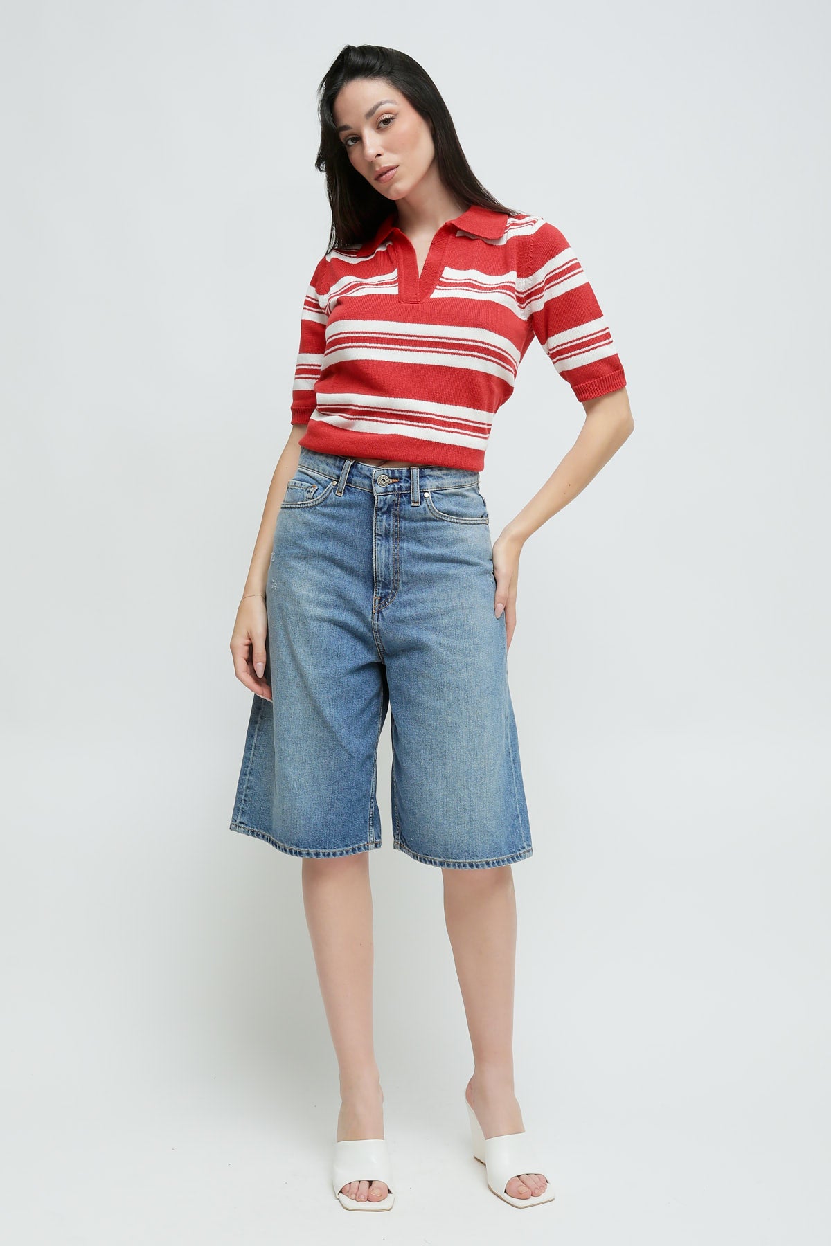 Maryley - Bermuda denim baggie lavaggio chiaro