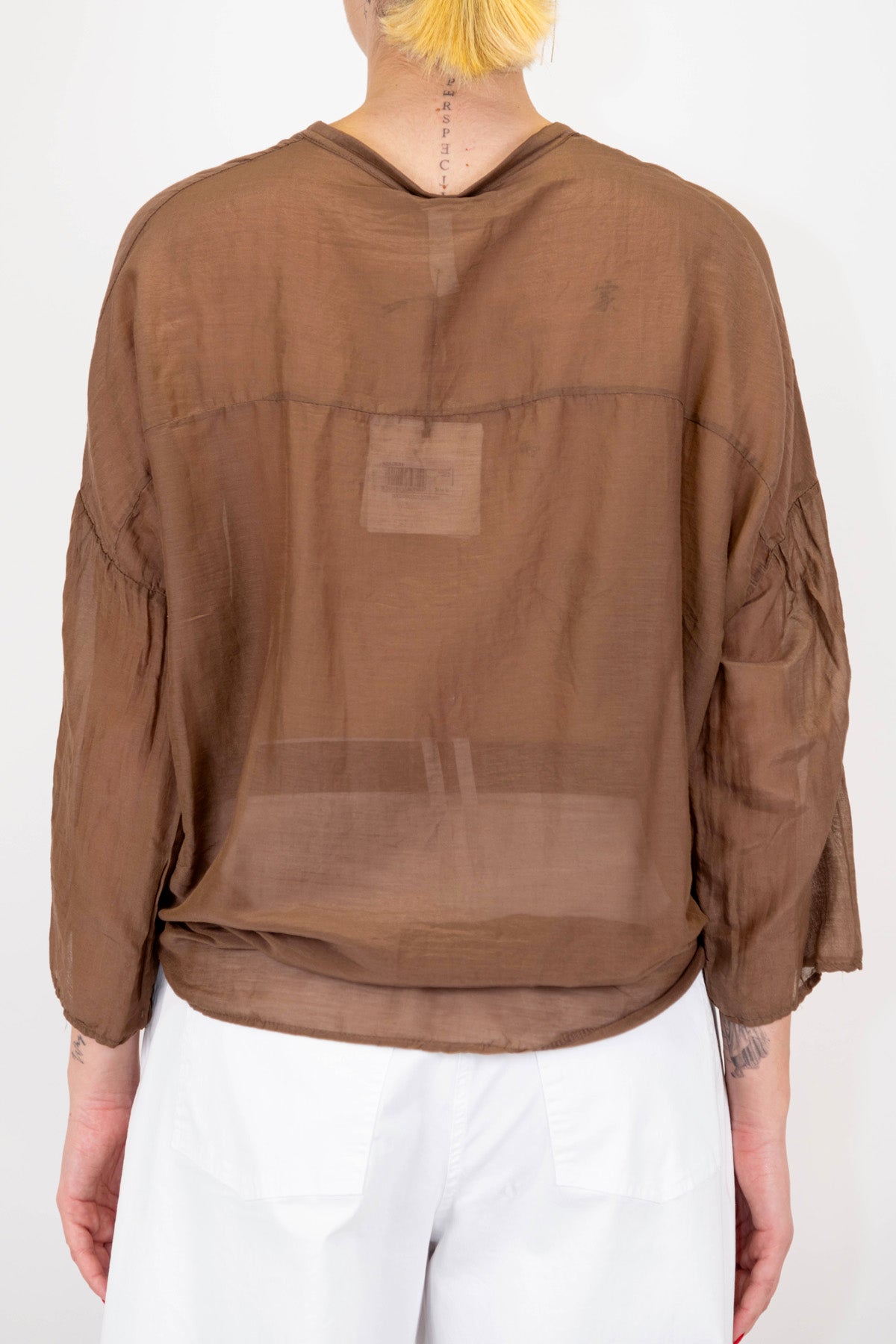 Tensione in - Camicia tinta unita in misto seta con collo coreano