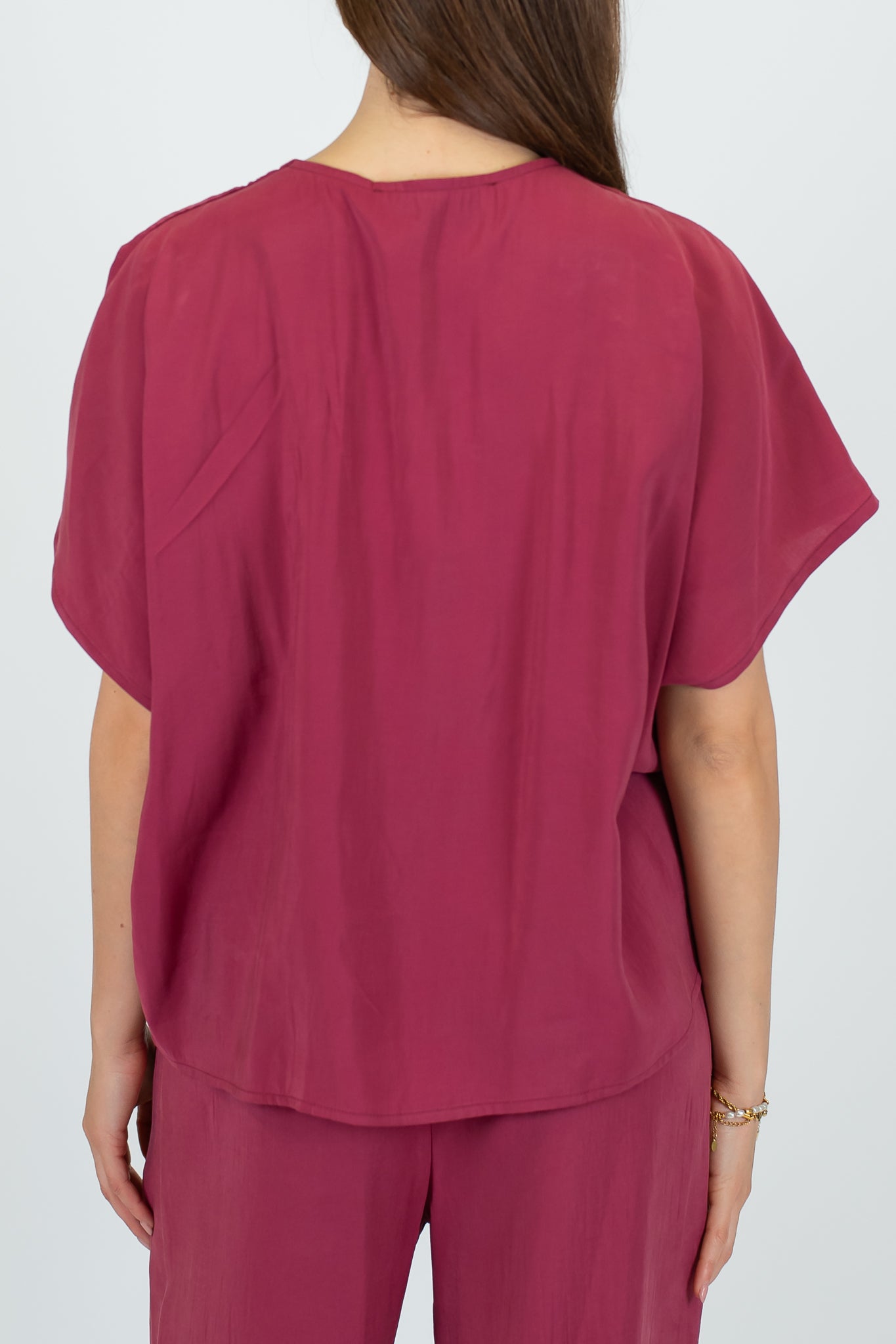 Haveone - Coordinato blusa scollo V e pantalone palazzo in cupro