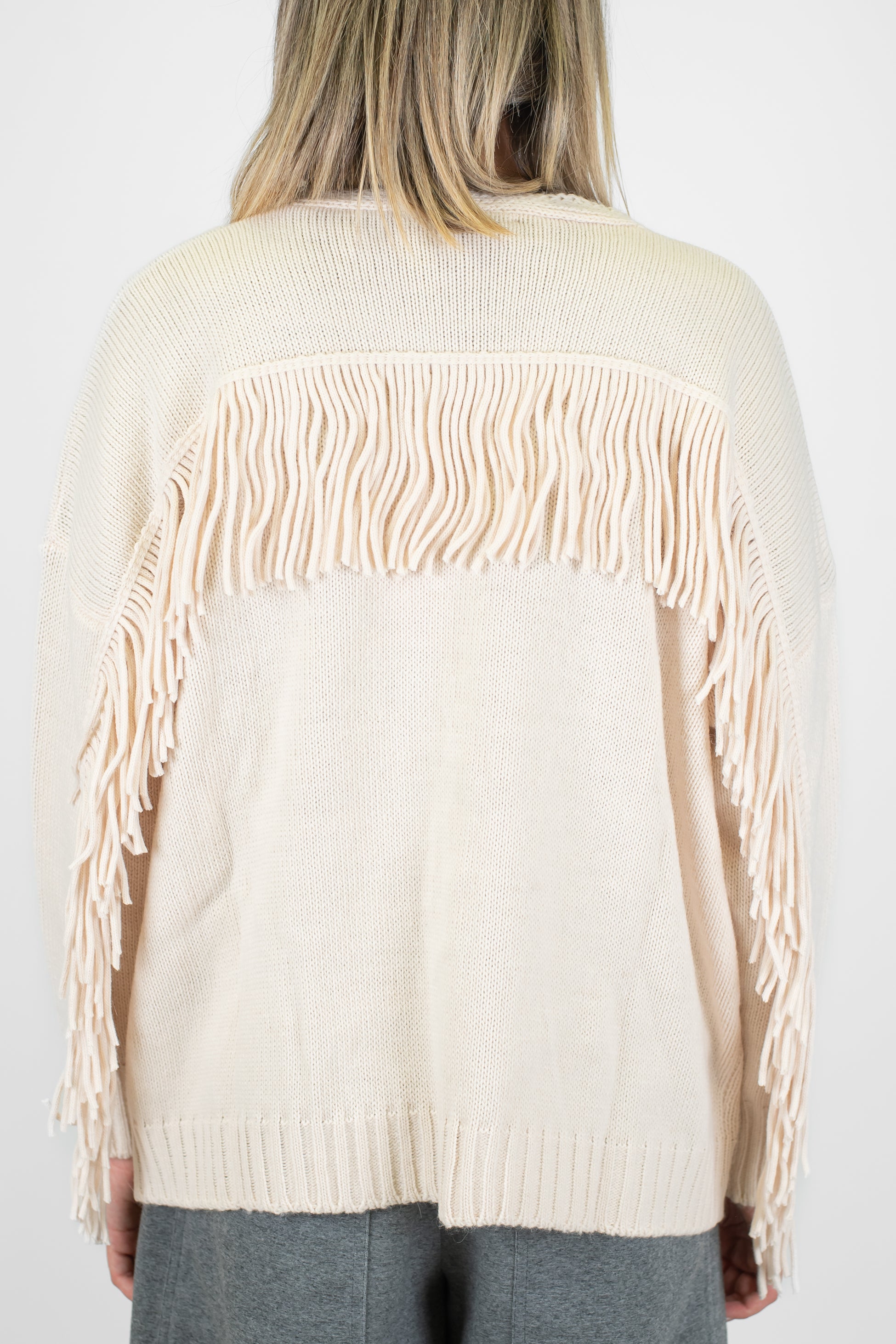 Maryley - Cardigan in misto lana con frange sul retro