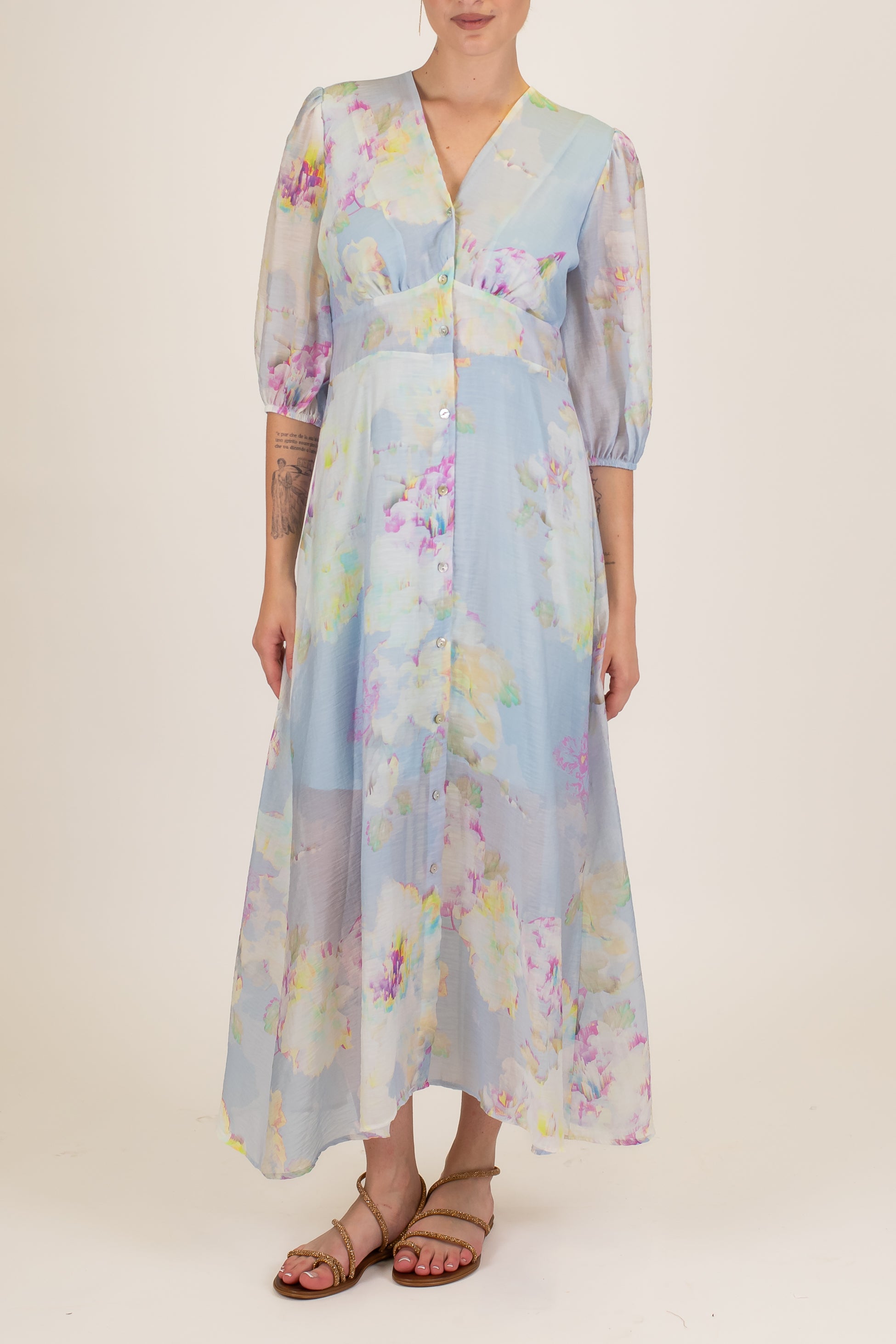 Tensione in - Chemisier fantasia floreale in lyocell con manica tre quarti