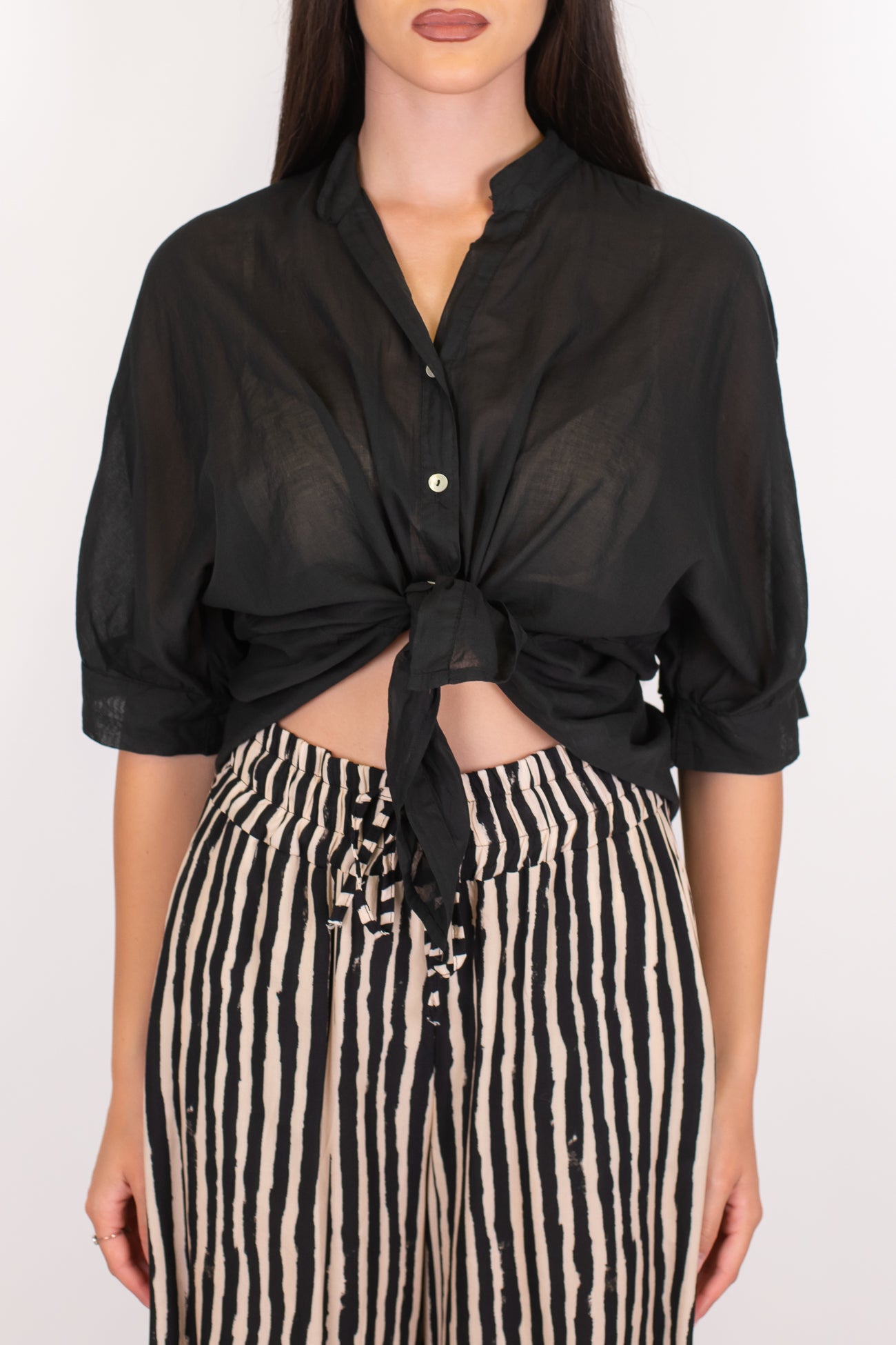 Dixie - Camicia collo alla coreana in mussola di cotone