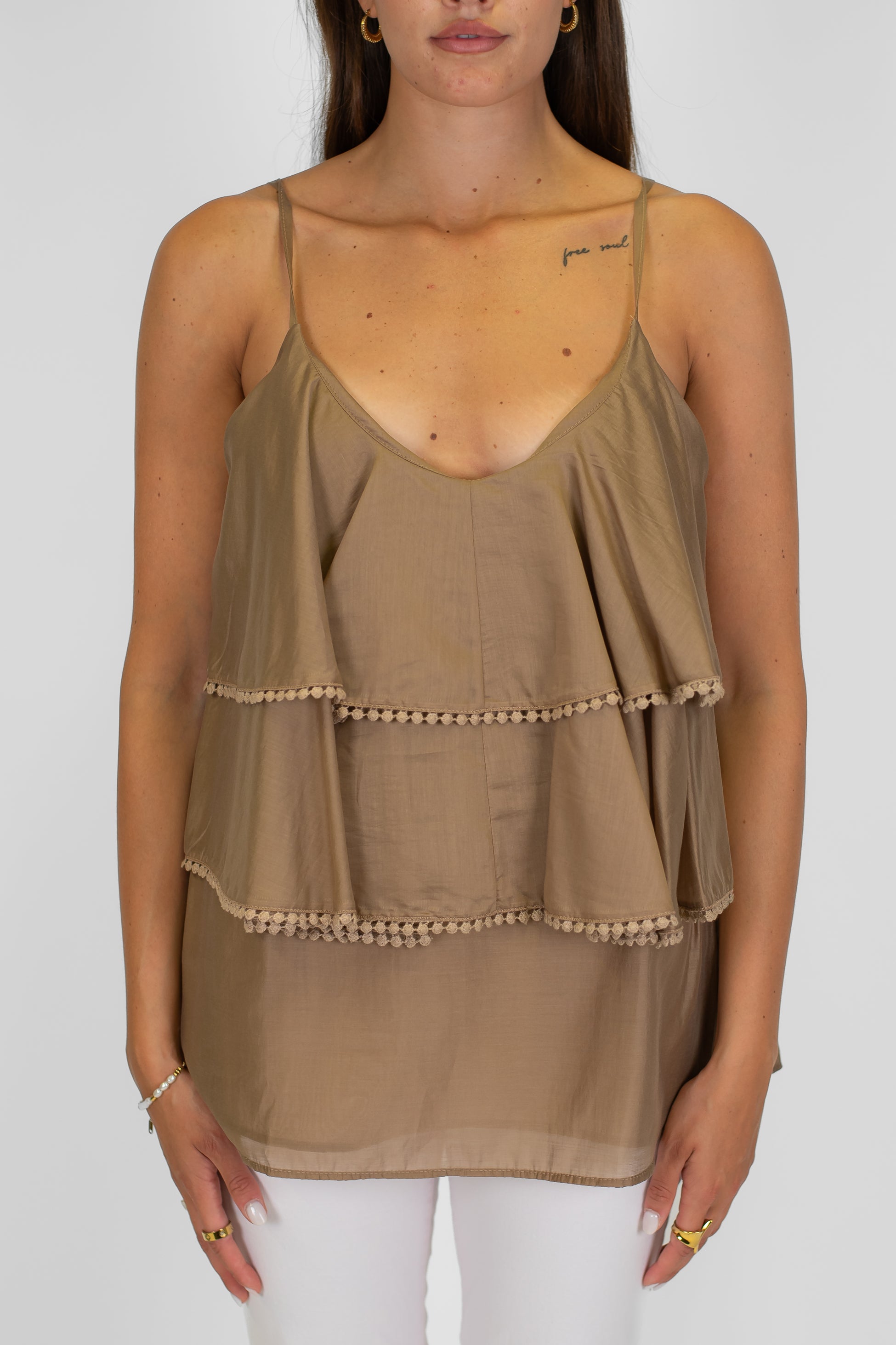 Motel - Top a balze in tencele con spallina sottile
