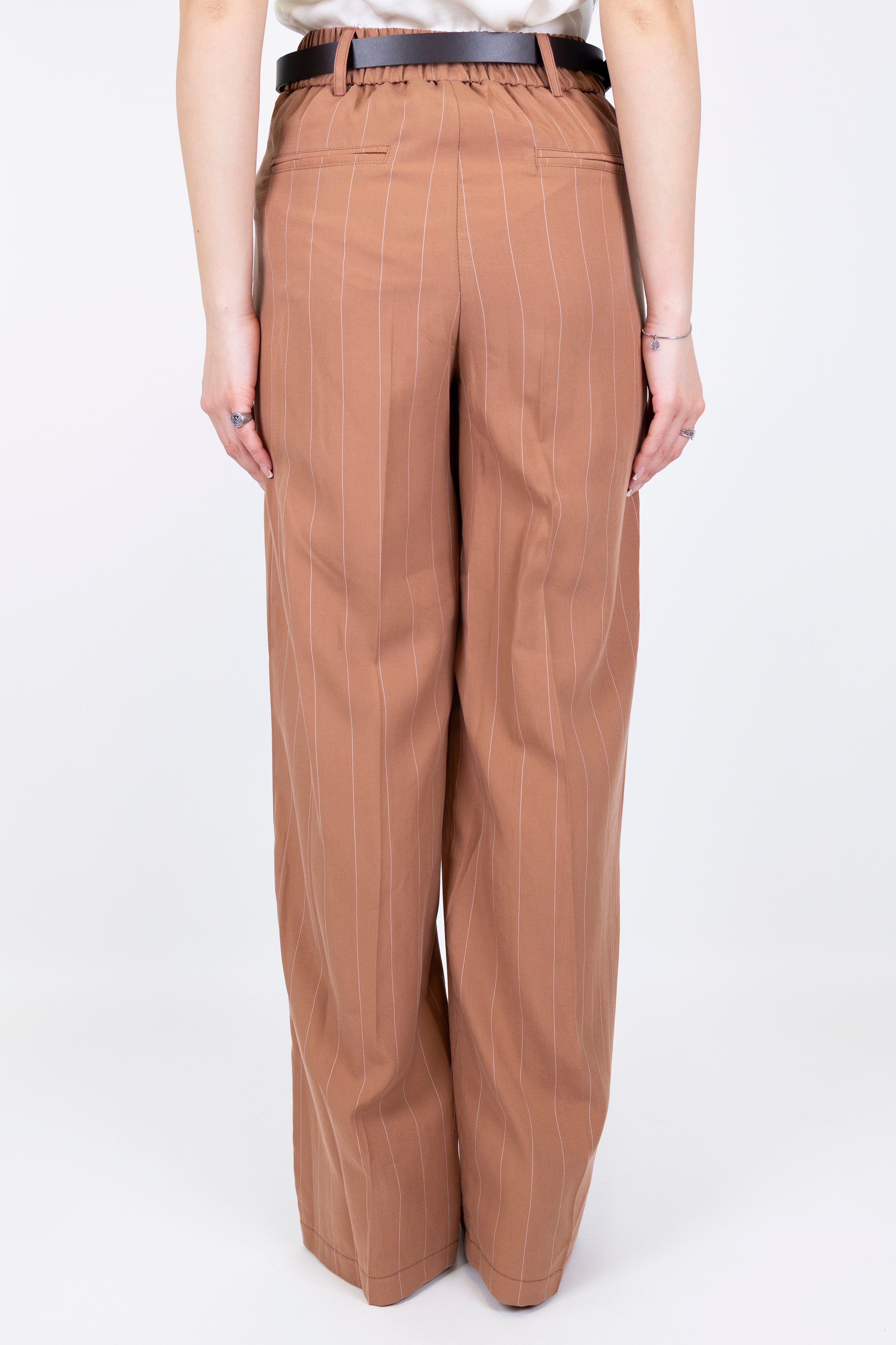 Haveone - Pantalone palazzo gessato in lyocell con elastico sul retro