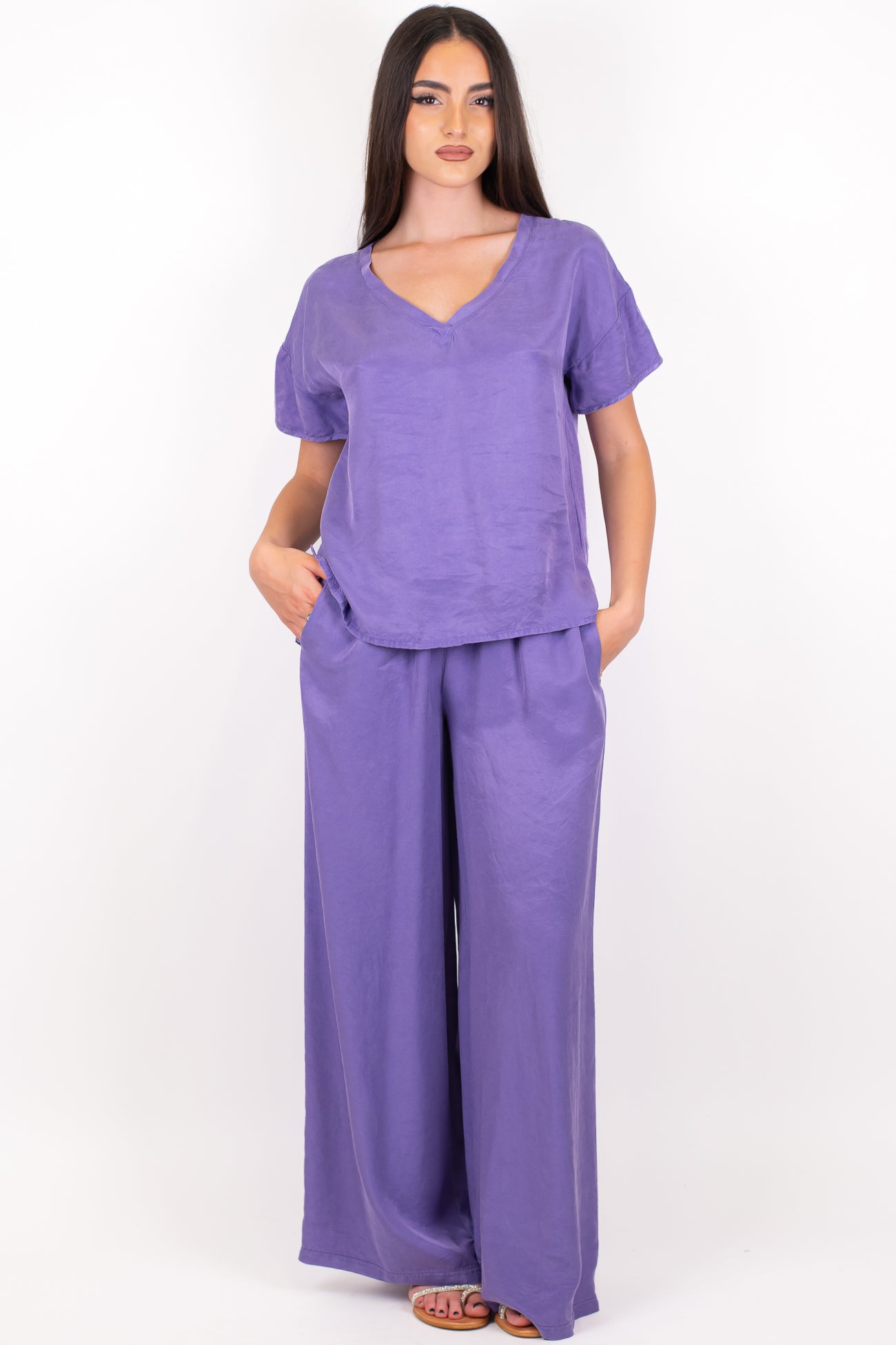 Tensione in - Pantalone palazzo in lyocell mano cupro con elastico in vita