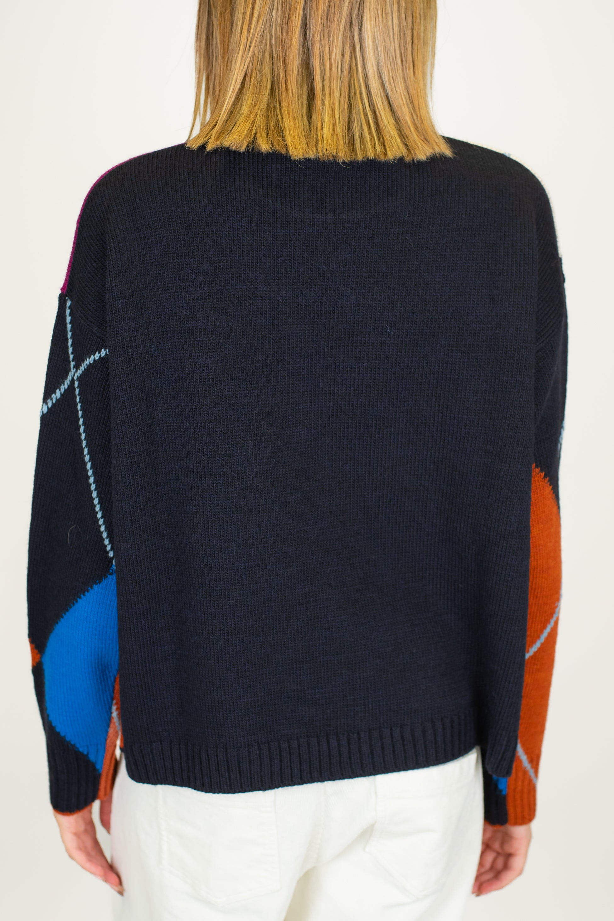 Tensione in - Maglia girocollo in misto lana cashmere fantasia rombi