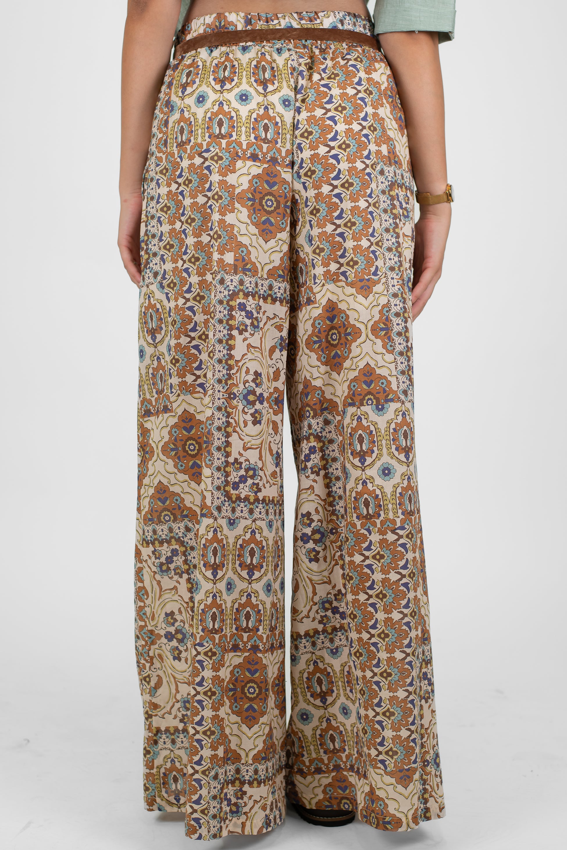 Tensione in - Pantalone palazzo fantasia astratta in mussola di cotone con elastico in vita