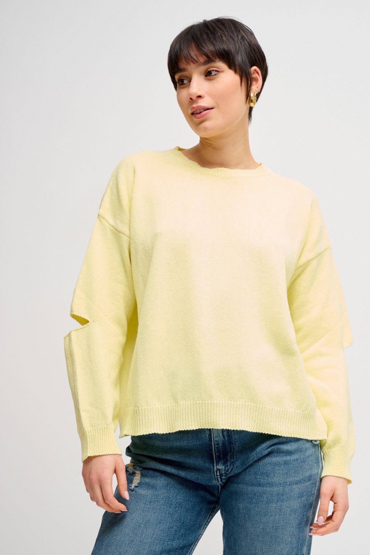 Maryely - Maglia in cotone girocollo con spacchetti sui gomiti