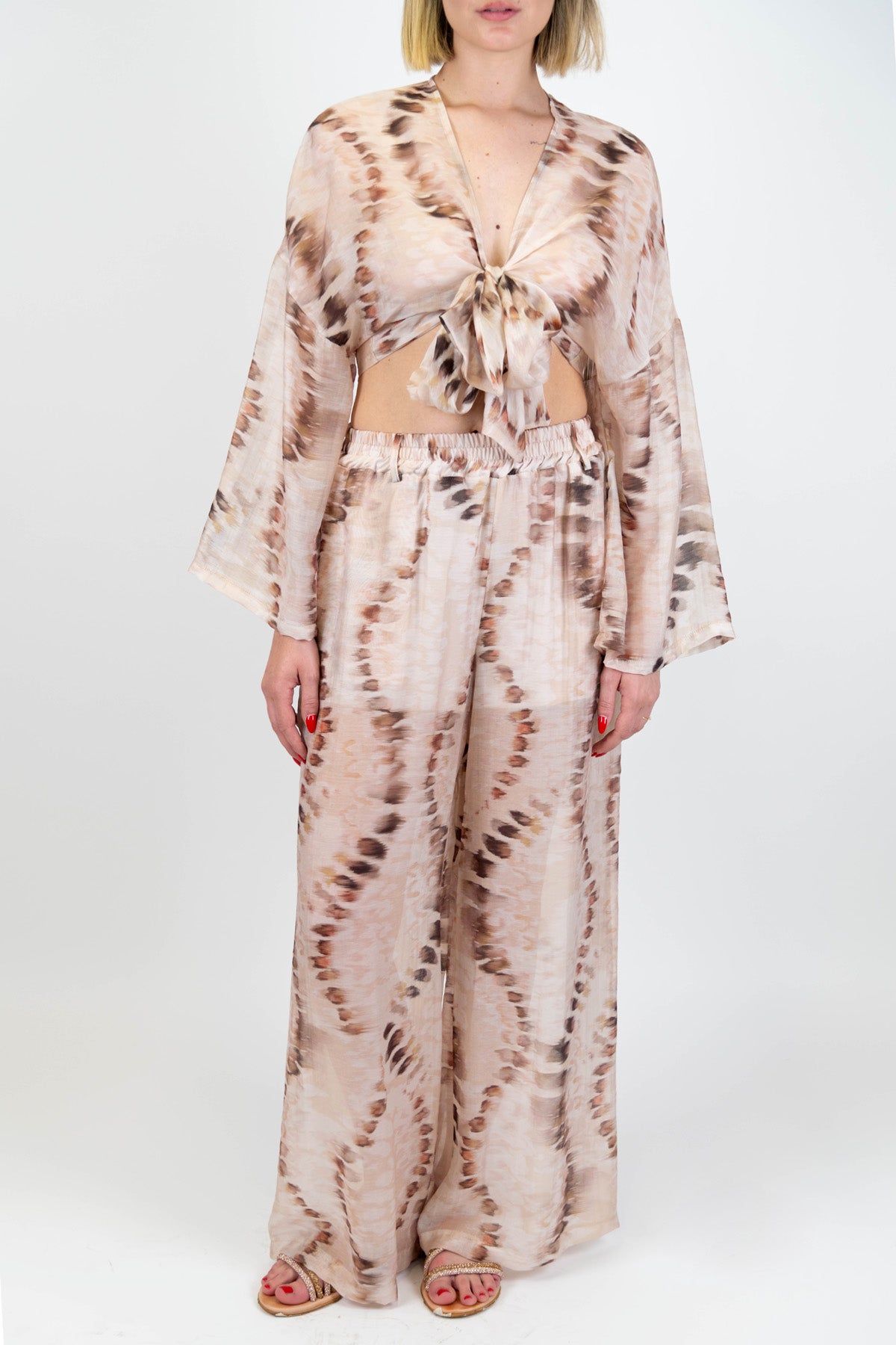 Haveone - Pantalone palazzo fantasia astratta in lyocell con elastico in vita