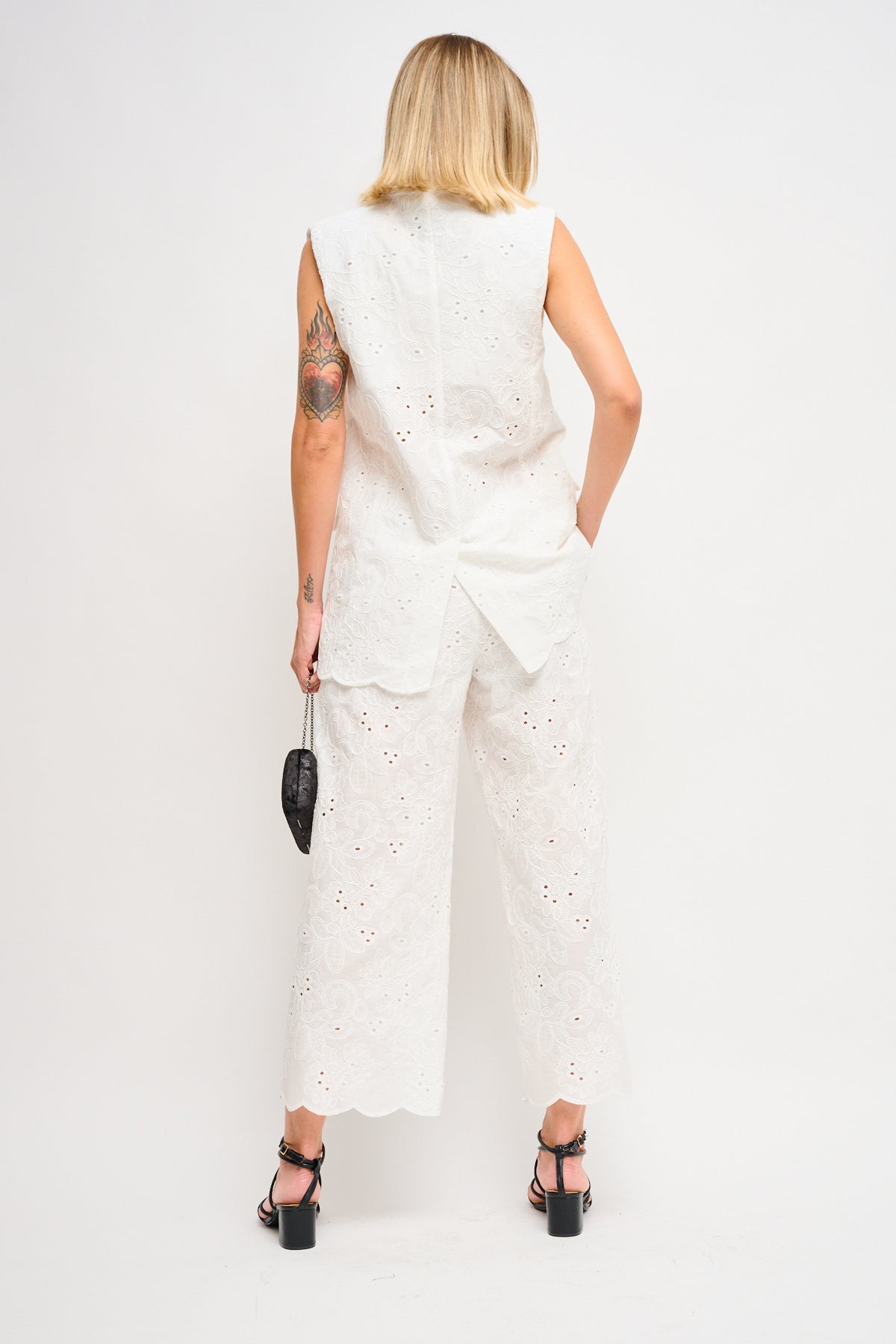 Maryley - Pantalone con elastico in vita in pizzo san gallo