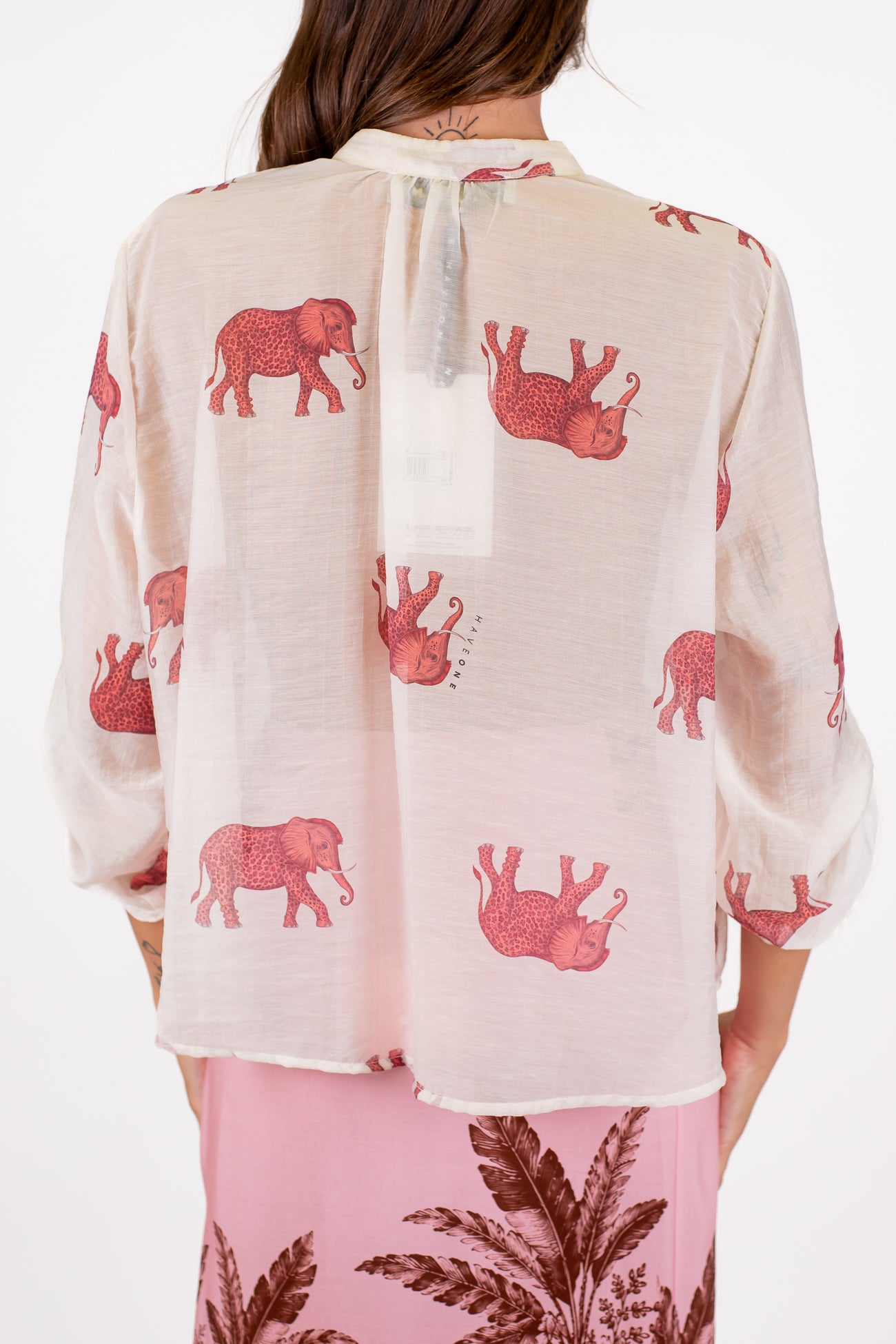 Haveone - Camicia in lyocell fantasia elefanti