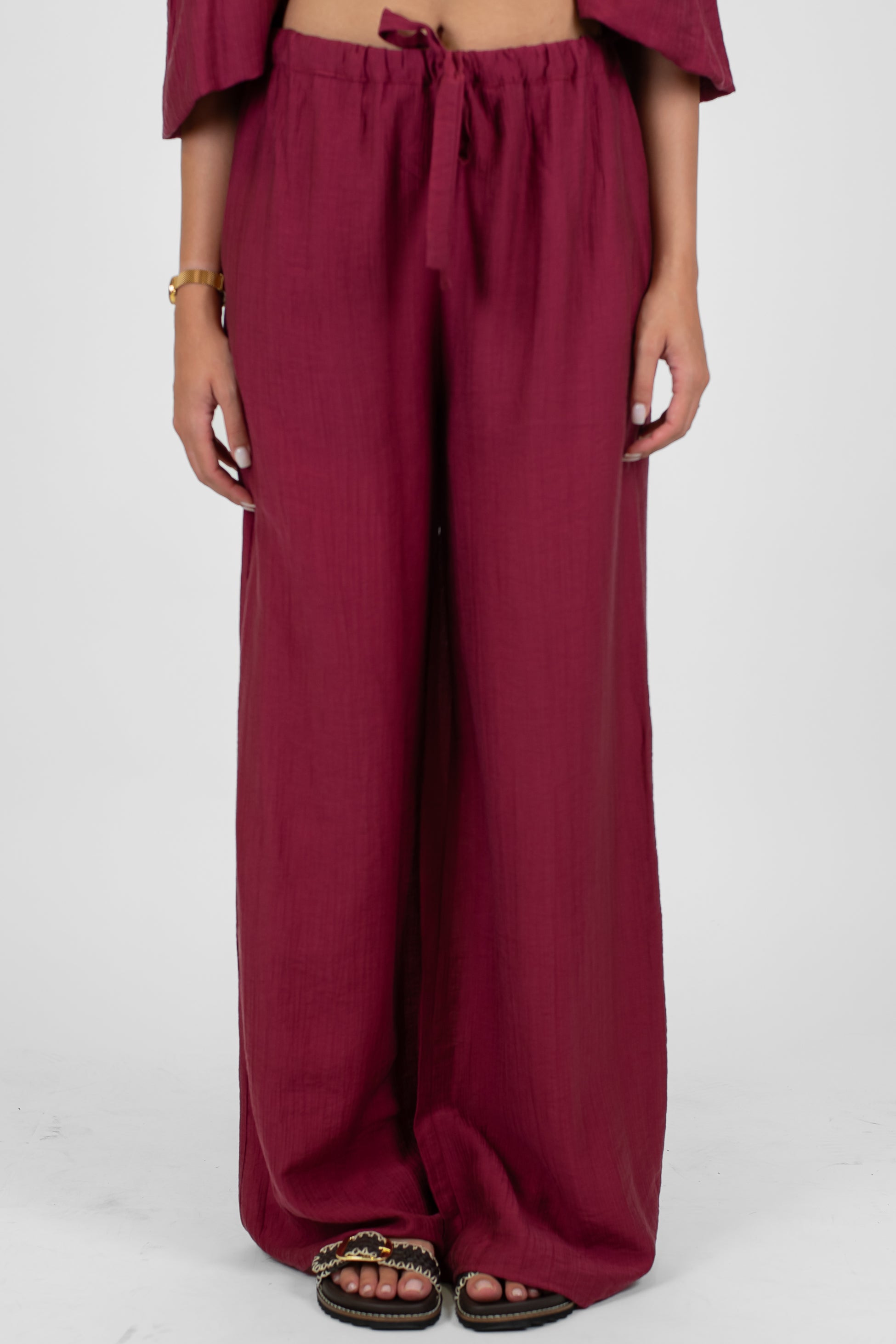 Haveone - Pantalone palazzo in tencel con coulisse