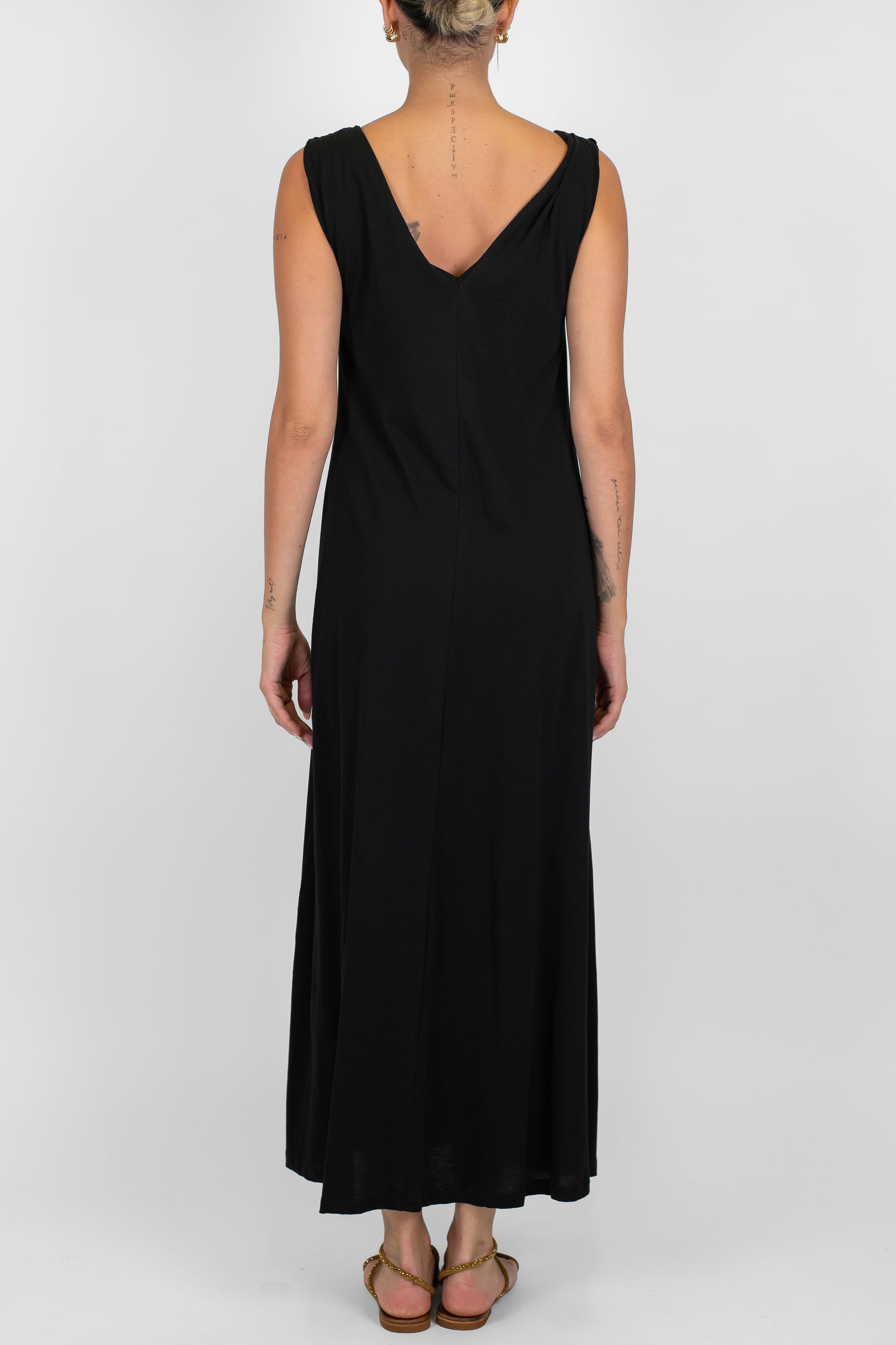 Motel - Abito lungo in cotone con applicazioni sulle spalline