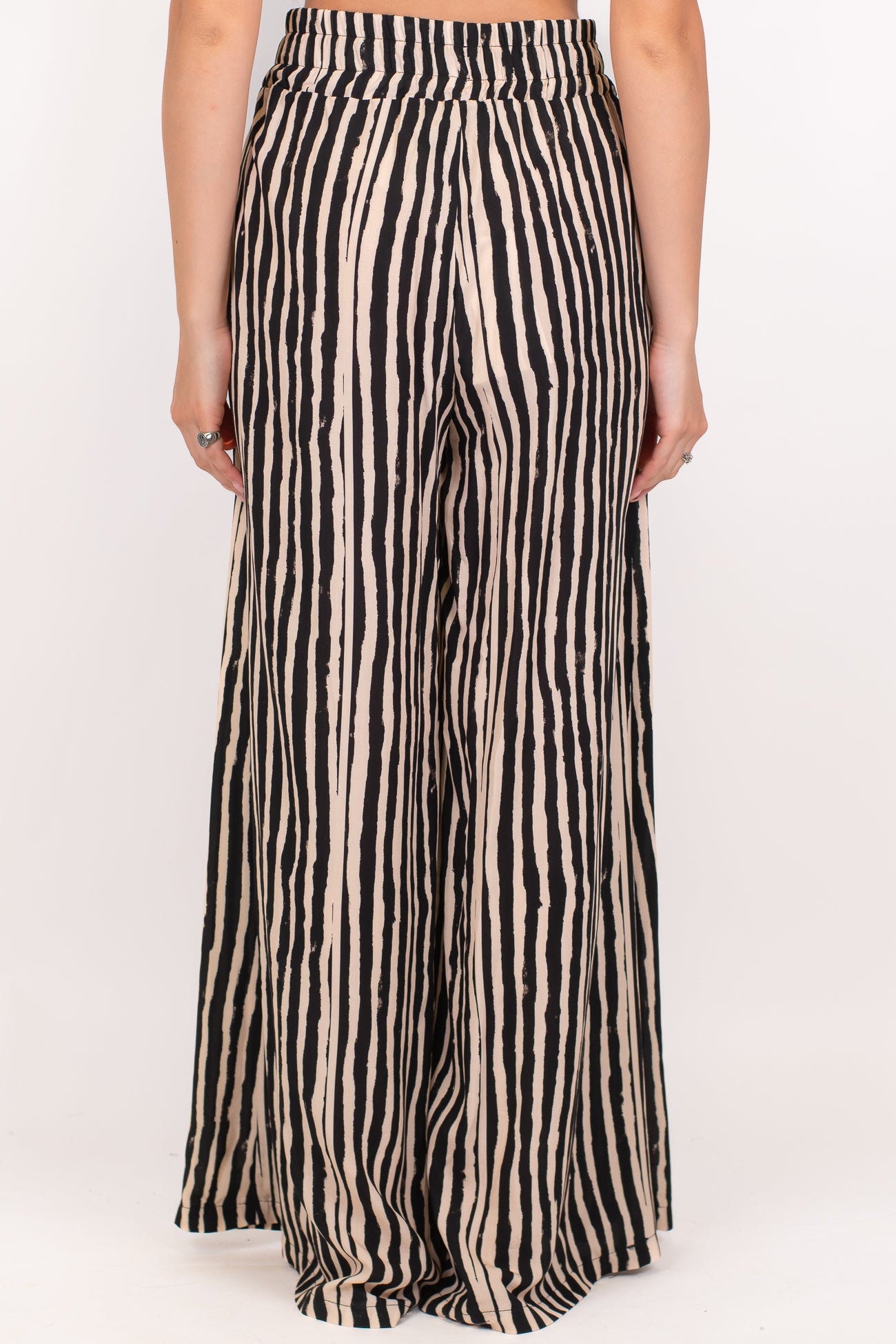 Haveone - Pantalone palazzo fantasia a righe in viscosa leggera con coulisse