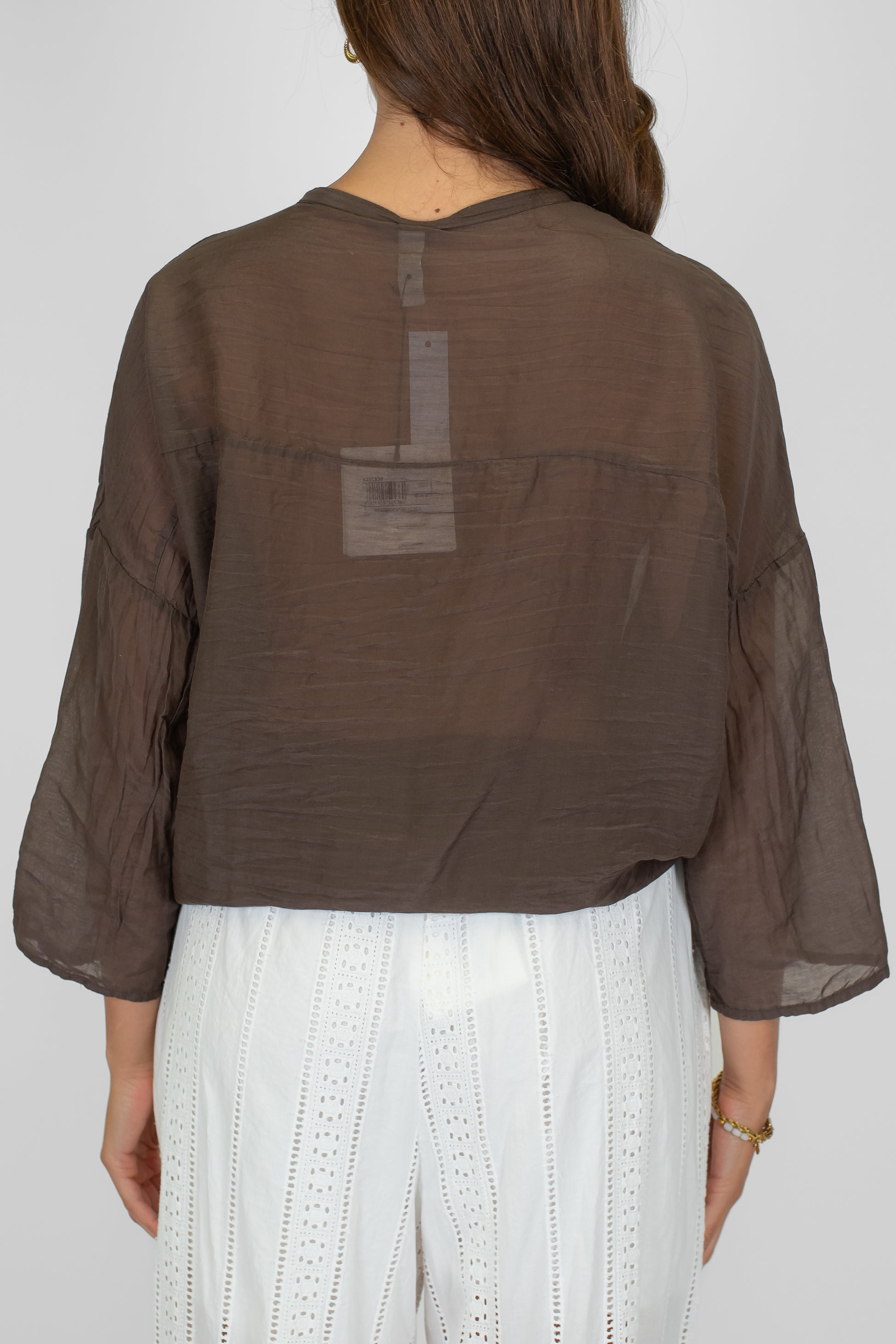 Tensione in - Camicia tinta unita in misto seta con collo coreano