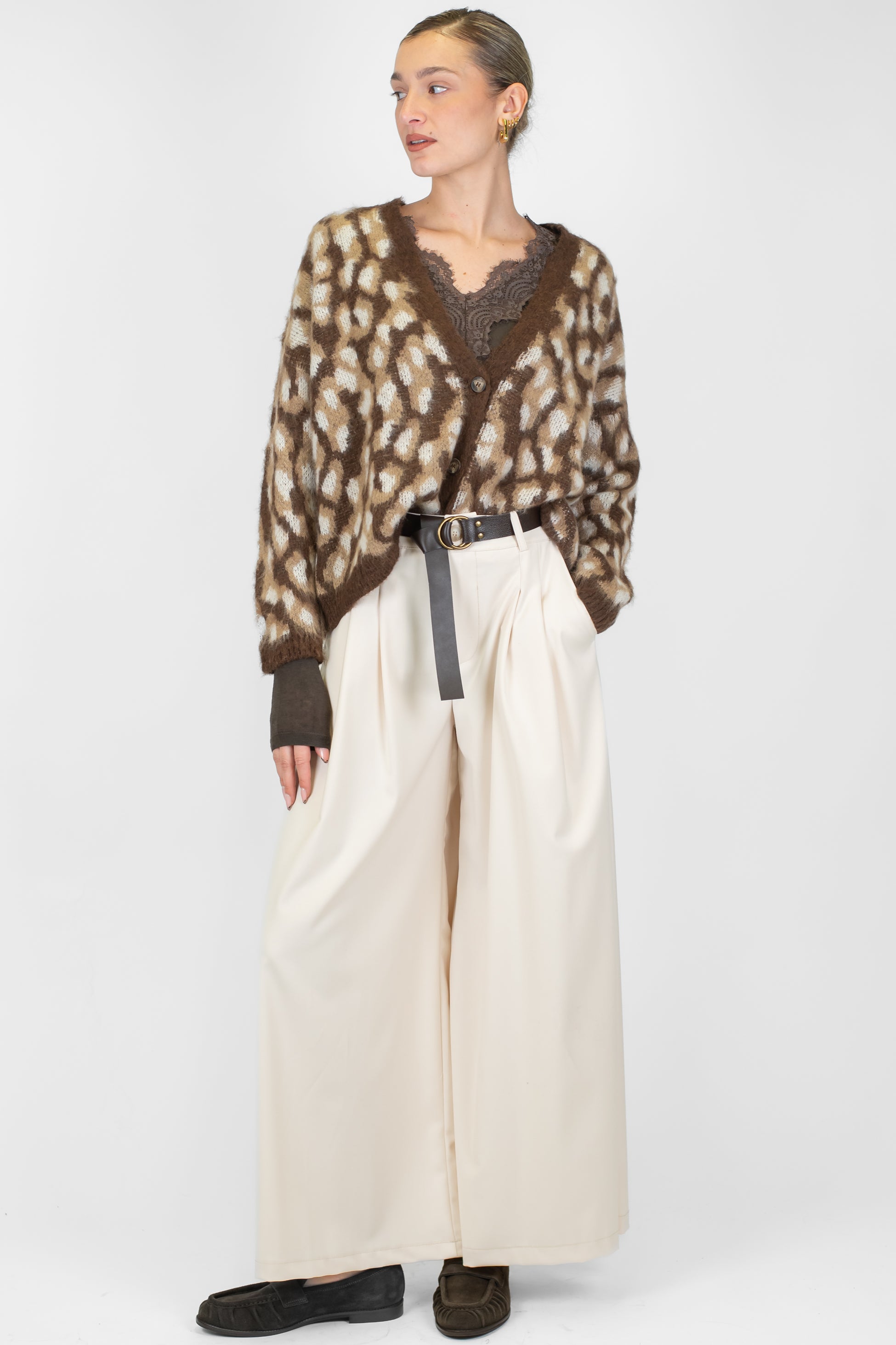 Haveone - Cardigan tre bottoni fantasia animalier in misto lana