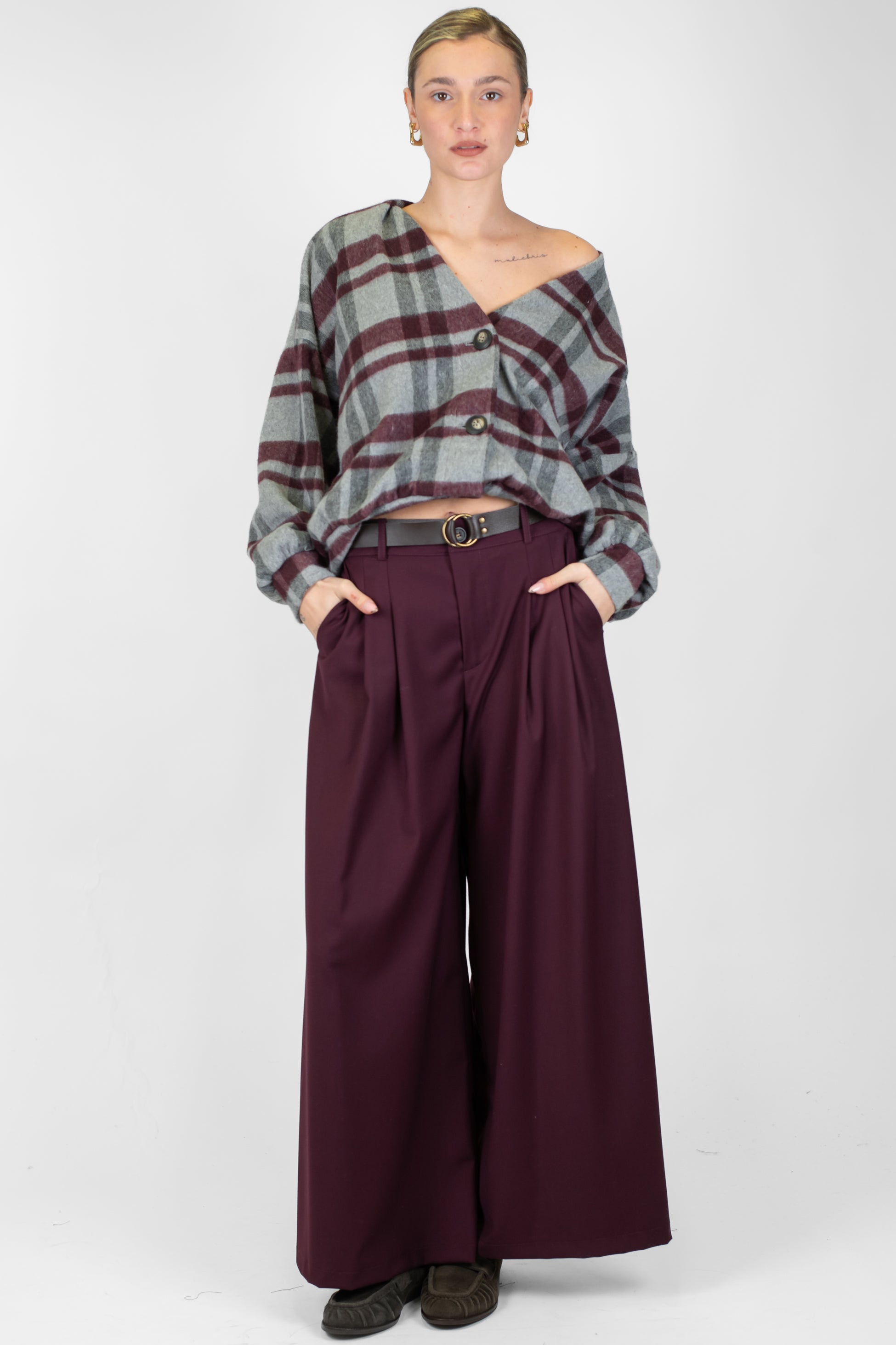 Haveone - Cardigan over fantasia check in misto lana