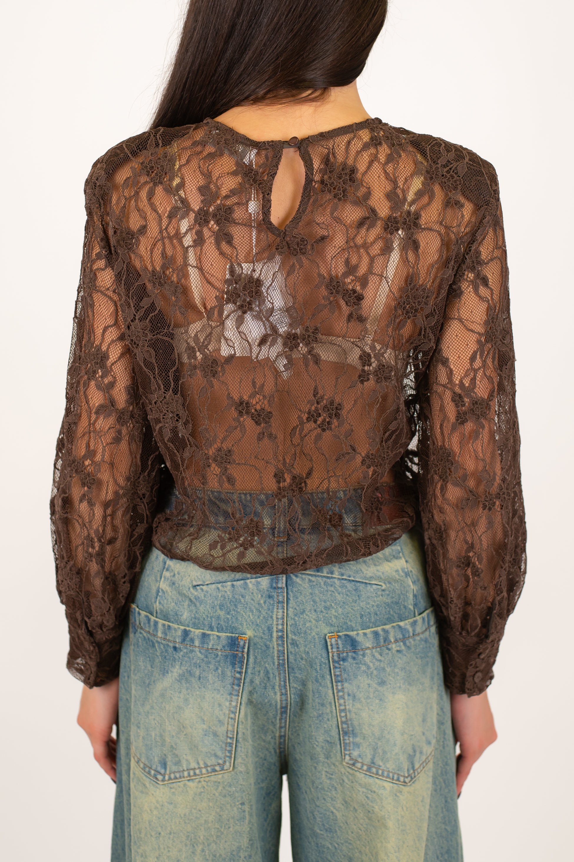 Motel - Blusa in pizzo con ricami floreale e spalline