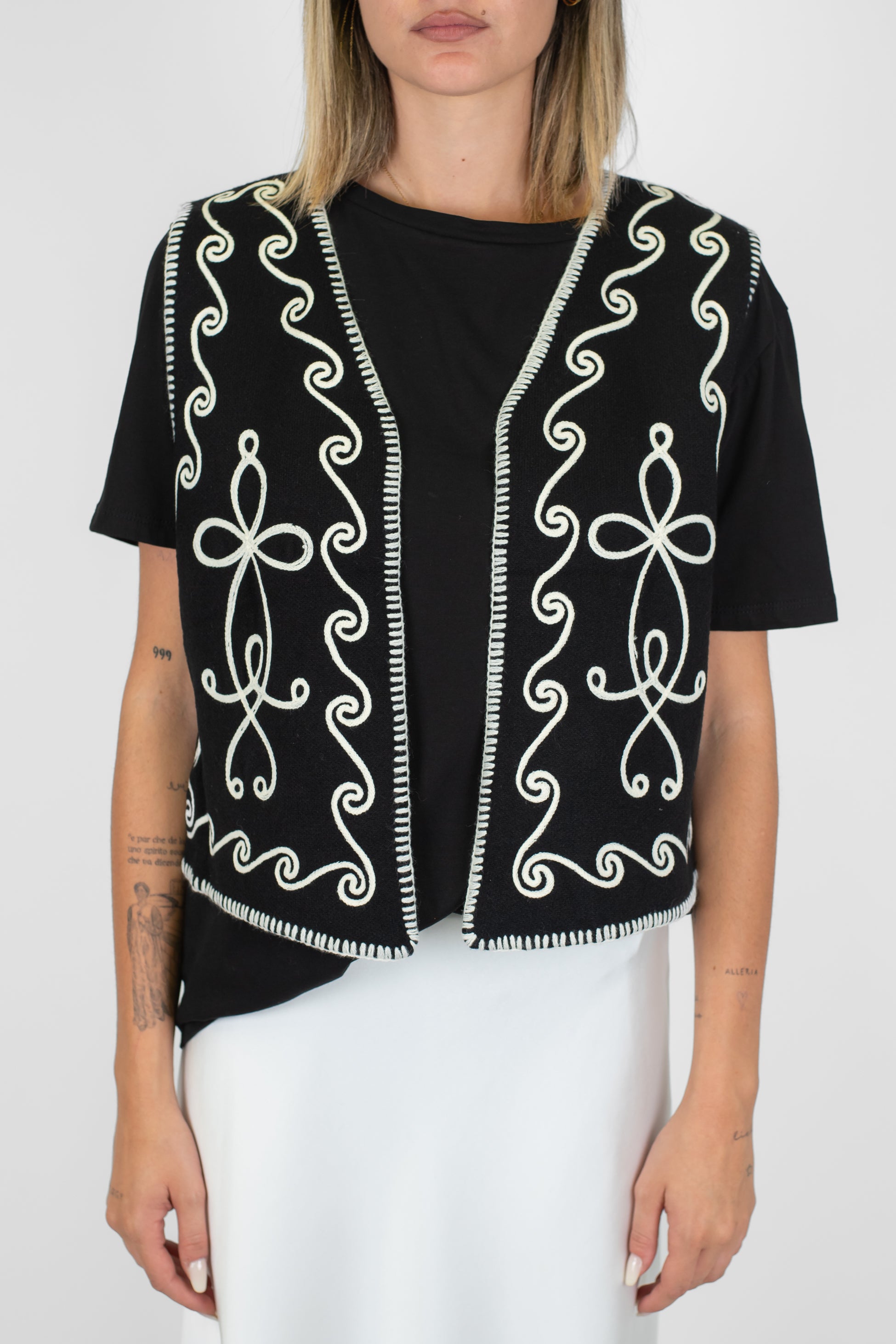 Haveone - Gilet aperto in maglia con ricami a contrasto