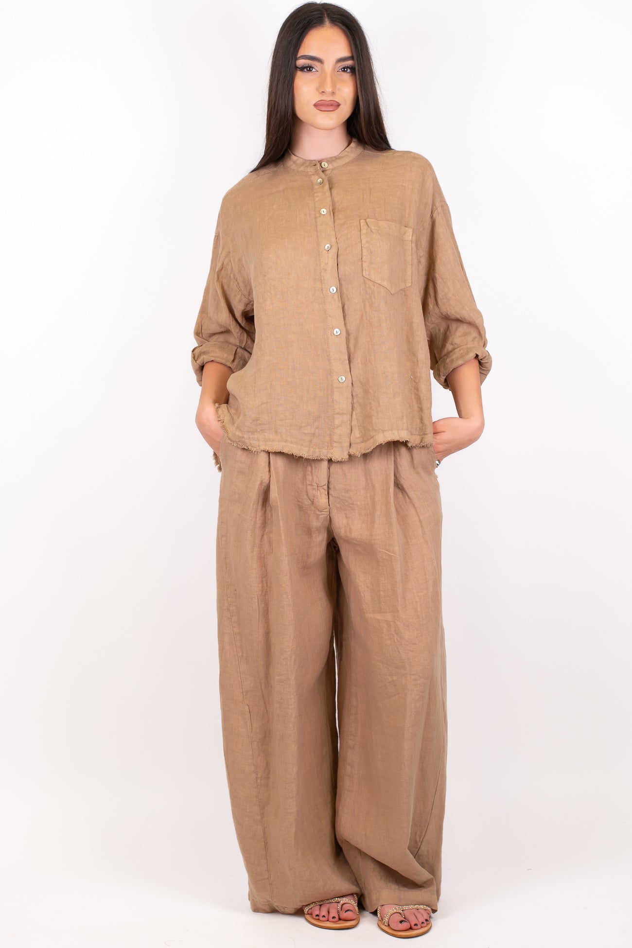 Tensione in - Pantalone barrel in puro lino con pinces