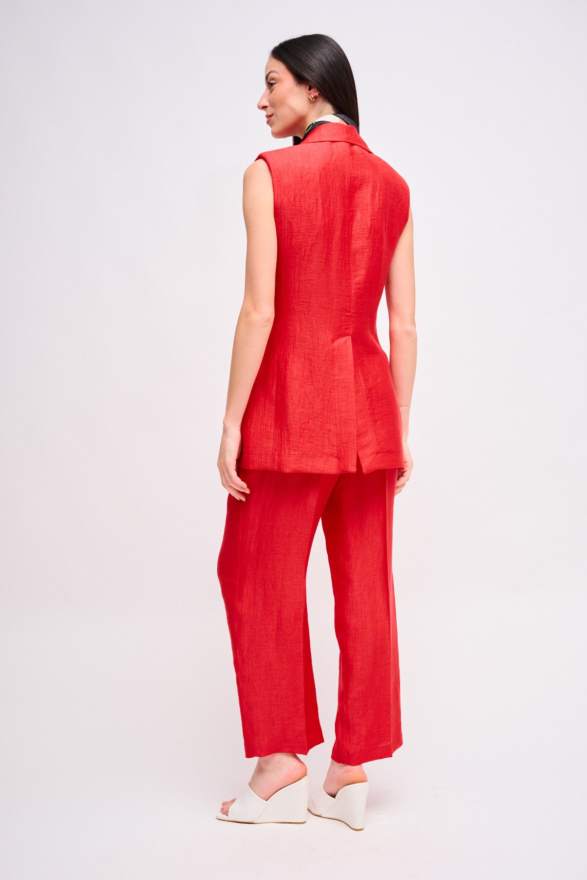 Maryley - Pantalone regular in misto lino con pinces e cintura in tessuto